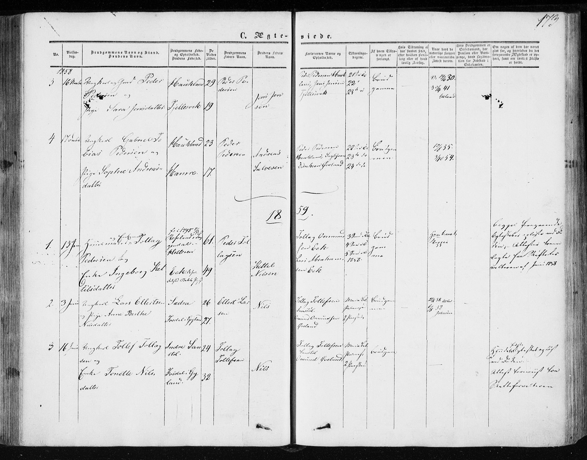 Lund sokneprestkontor, AV/SAST-A-101809/S06/L0009: Parish register (official) no. A 8, 1853-1877, p. 173