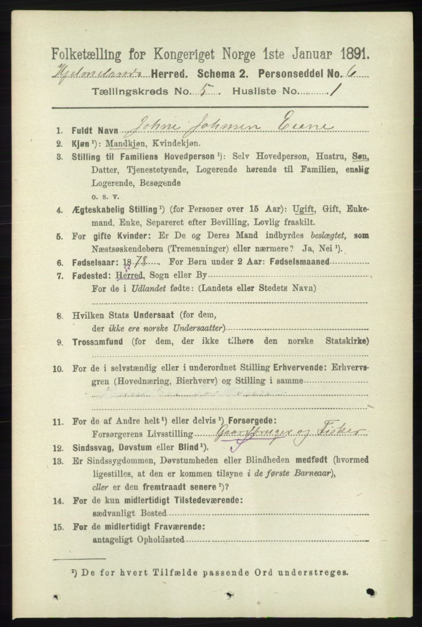 RA, 1891 census for 1133 Hjelmeland, 1891, p. 1156