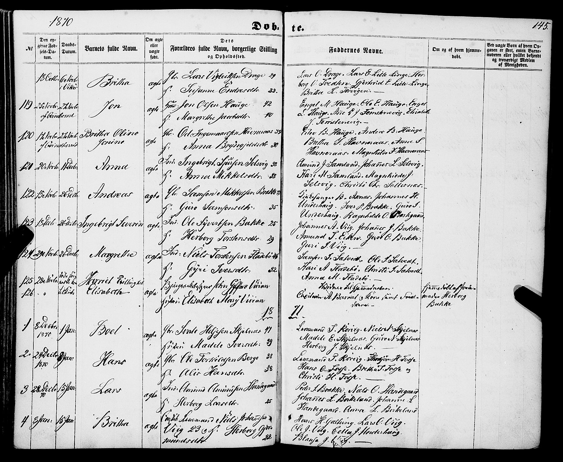 Strandebarm sokneprestembete, AV/SAB-A-78401/H/Haa: Parish register (official) no. A 8, 1858-1872, p. 145