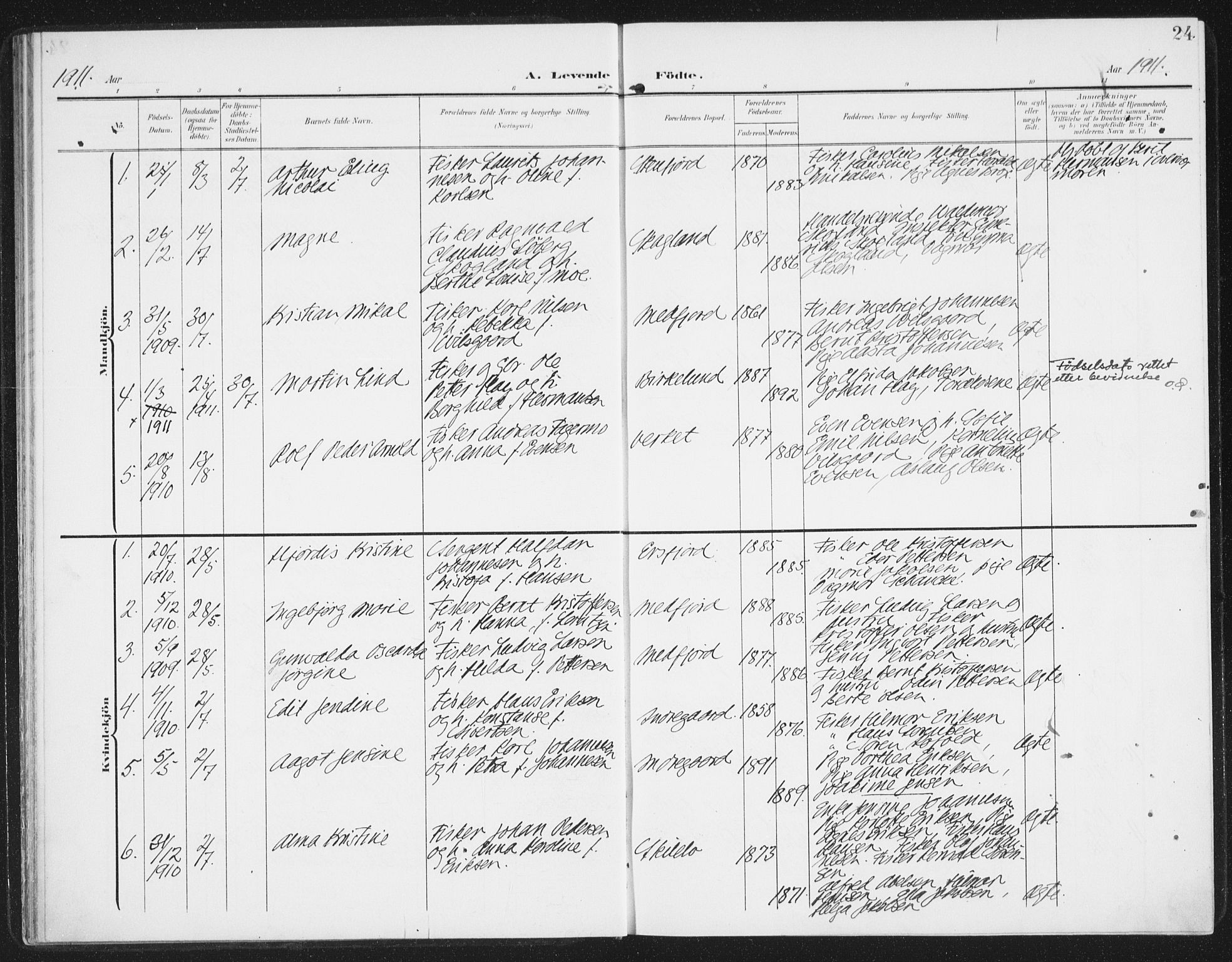 Berg sokneprestkontor, SATØ/S-1318/G/Ga/Gaa/L0007kirke: Parish register (official) no. 7, 1906-1915, p. 24