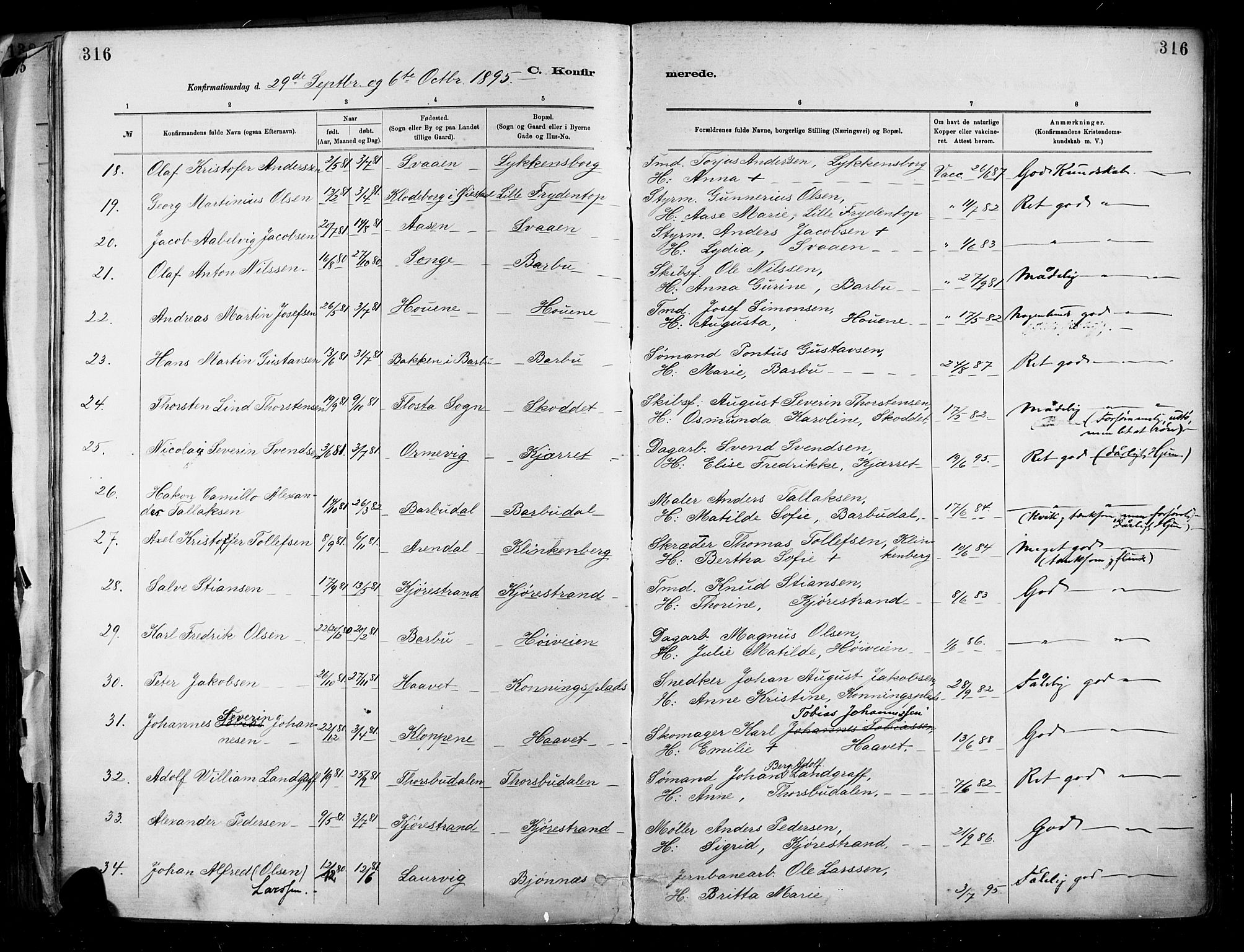 Barbu sokneprestkontor, SAK/1111-0003/F/Fa/L0002: Parish register (official) no. A 2, 1883-1898, p. 316