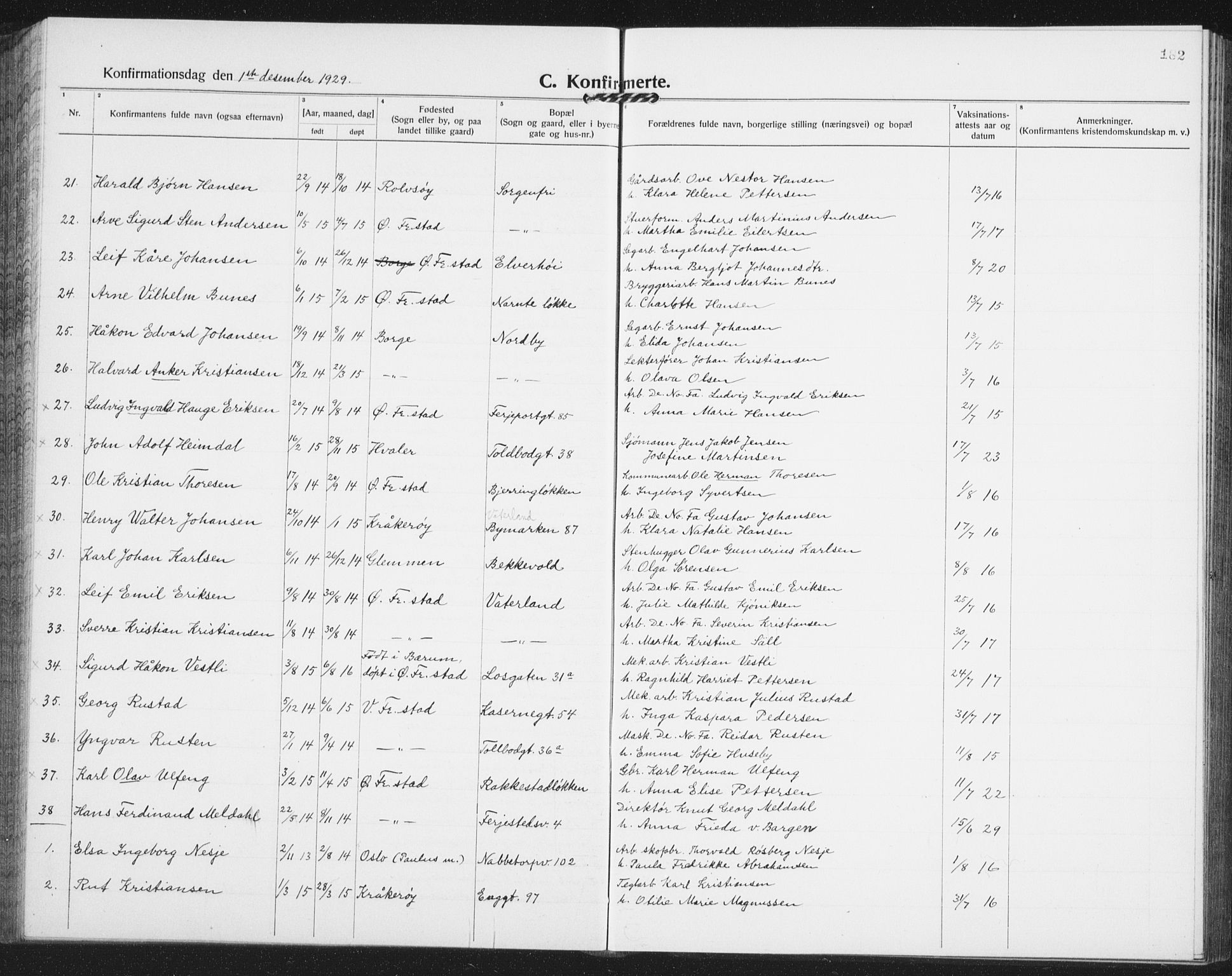 Østre Fredrikstad prestekontor Kirkebøker, SAO/A-10907/G/Ga/L0003: Parish register (copy) no. 3, 1920-1940, p. 182