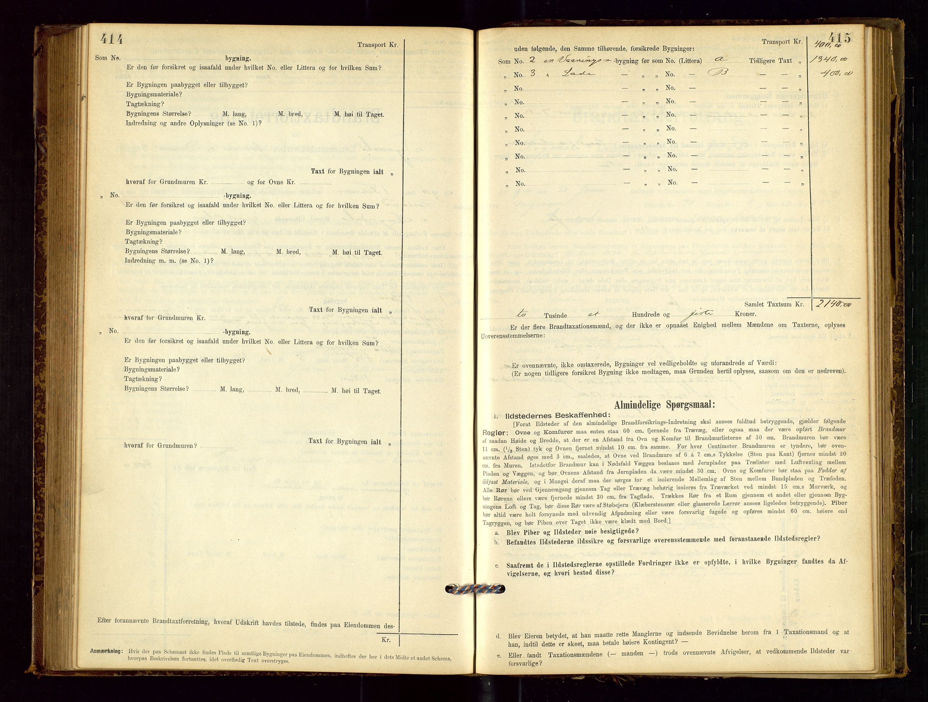 Sokndal lensmannskontor, SAST/A-100417/Gob/L0001: "Brandtaxt-Protokol", 1895-1902, p. 414-415