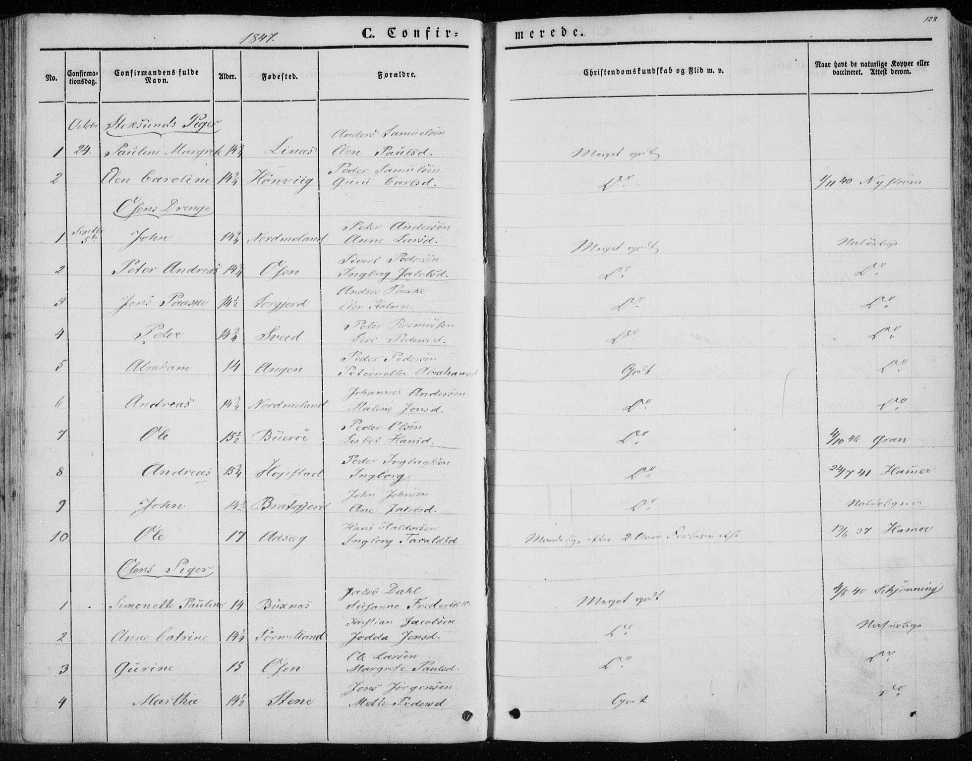 Ministerialprotokoller, klokkerbøker og fødselsregistre - Sør-Trøndelag, SAT/A-1456/657/L0704: Parish register (official) no. 657A05, 1846-1857, p. 128