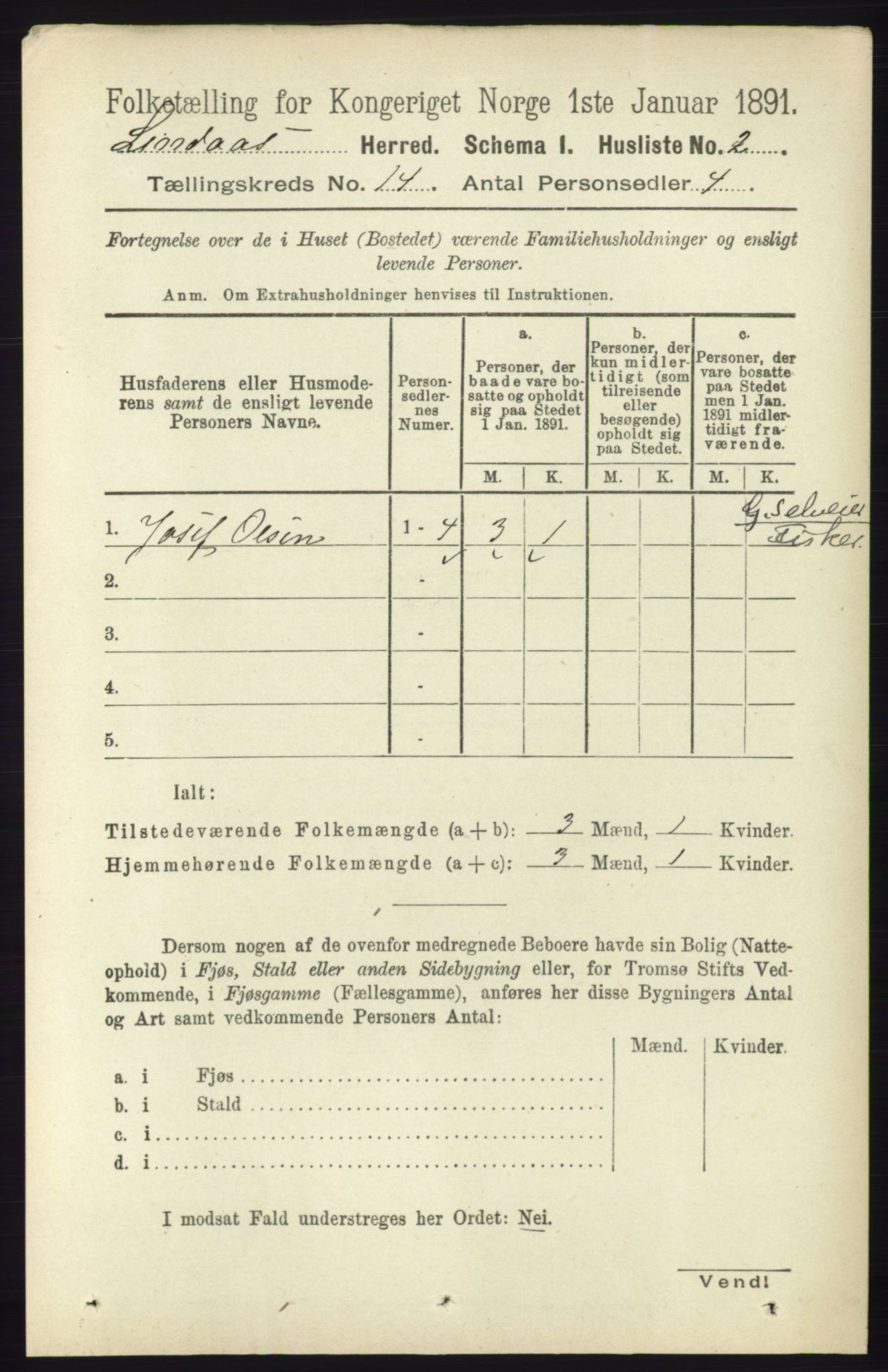 RA, 1891 census for 1263 Lindås, 1891, p. 4837