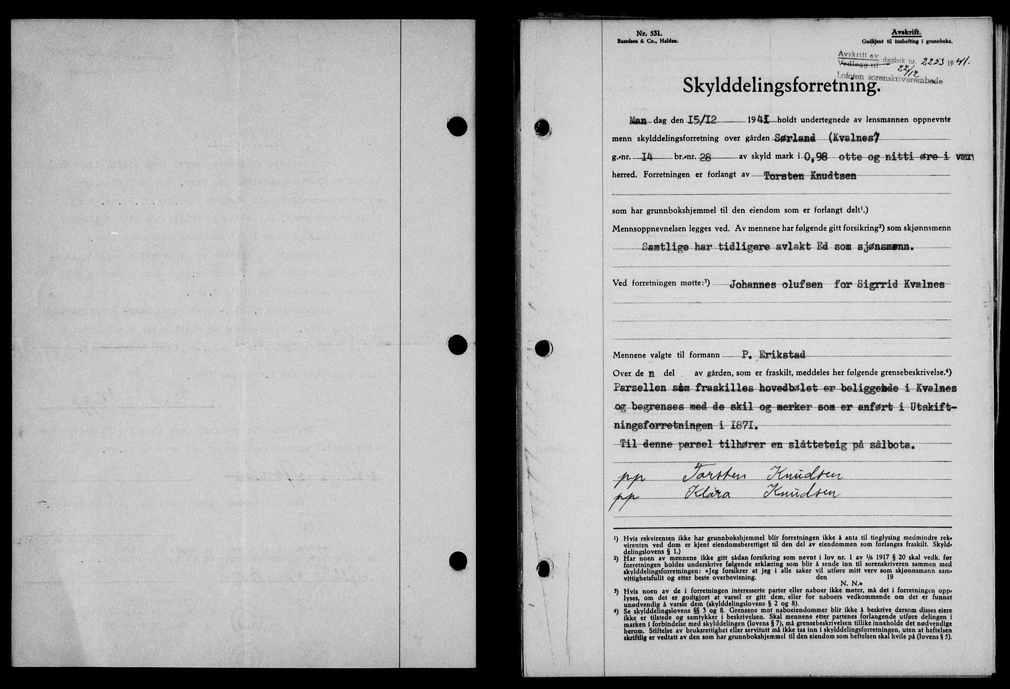 Lofoten sorenskriveri, SAT/A-0017/1/2/2C/L0009a: Mortgage book no. 9a, 1941-1942, Diary no: : 2253/1941