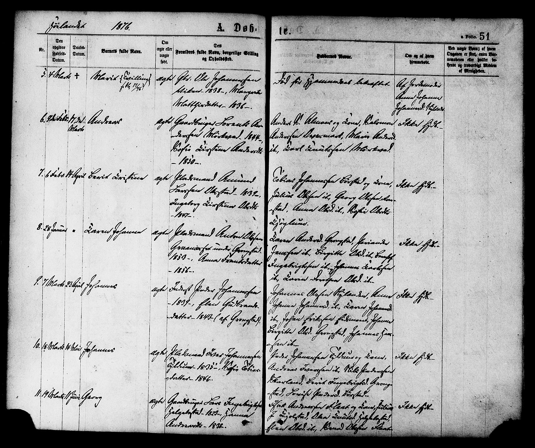 Ministerialprotokoller, klokkerbøker og fødselsregistre - Nord-Trøndelag, SAT/A-1458/758/L0516: Parish register (official) no. 758A03 /2, 1869-1879, p. 51