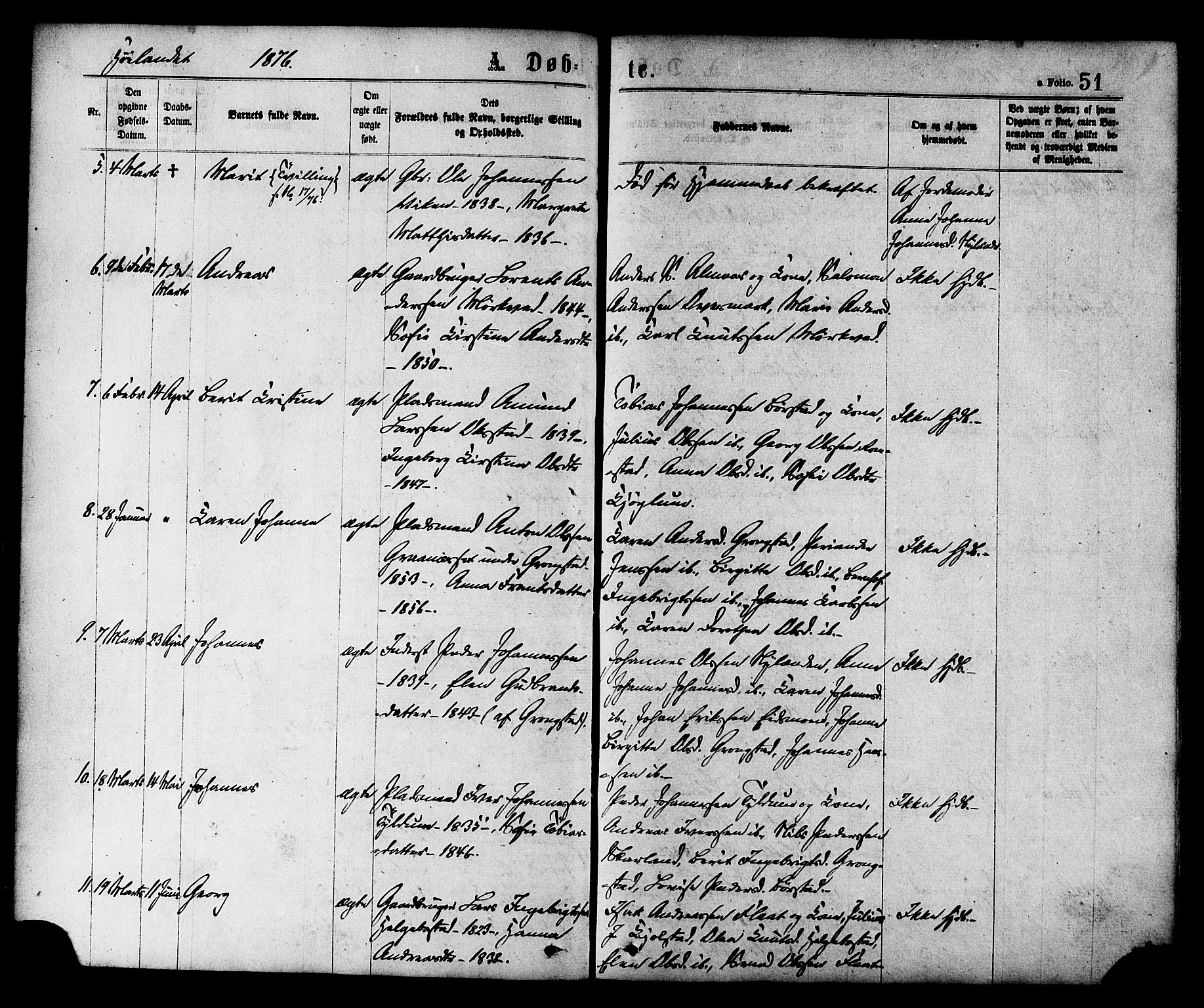 Ministerialprotokoller, klokkerbøker og fødselsregistre - Nord-Trøndelag, AV/SAT-A-1458/758/L0516: Parish register (official) no. 758A03 /2, 1869-1879, p. 51