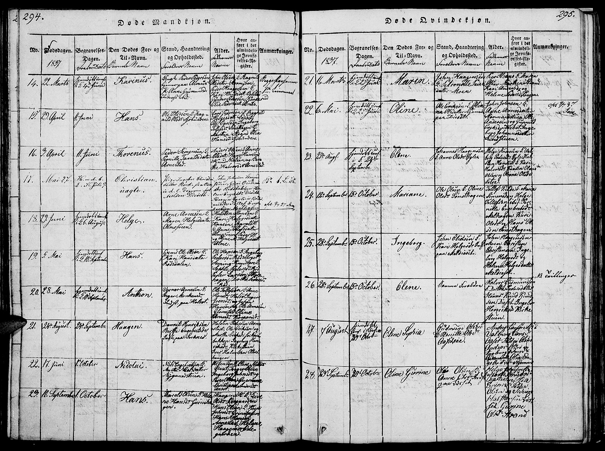 Åmot prestekontor, Hedmark, SAH/PREST-056/H/Ha/Hab/L0001: Parish register (copy) no. 1, 1815-1847, p. 294-295