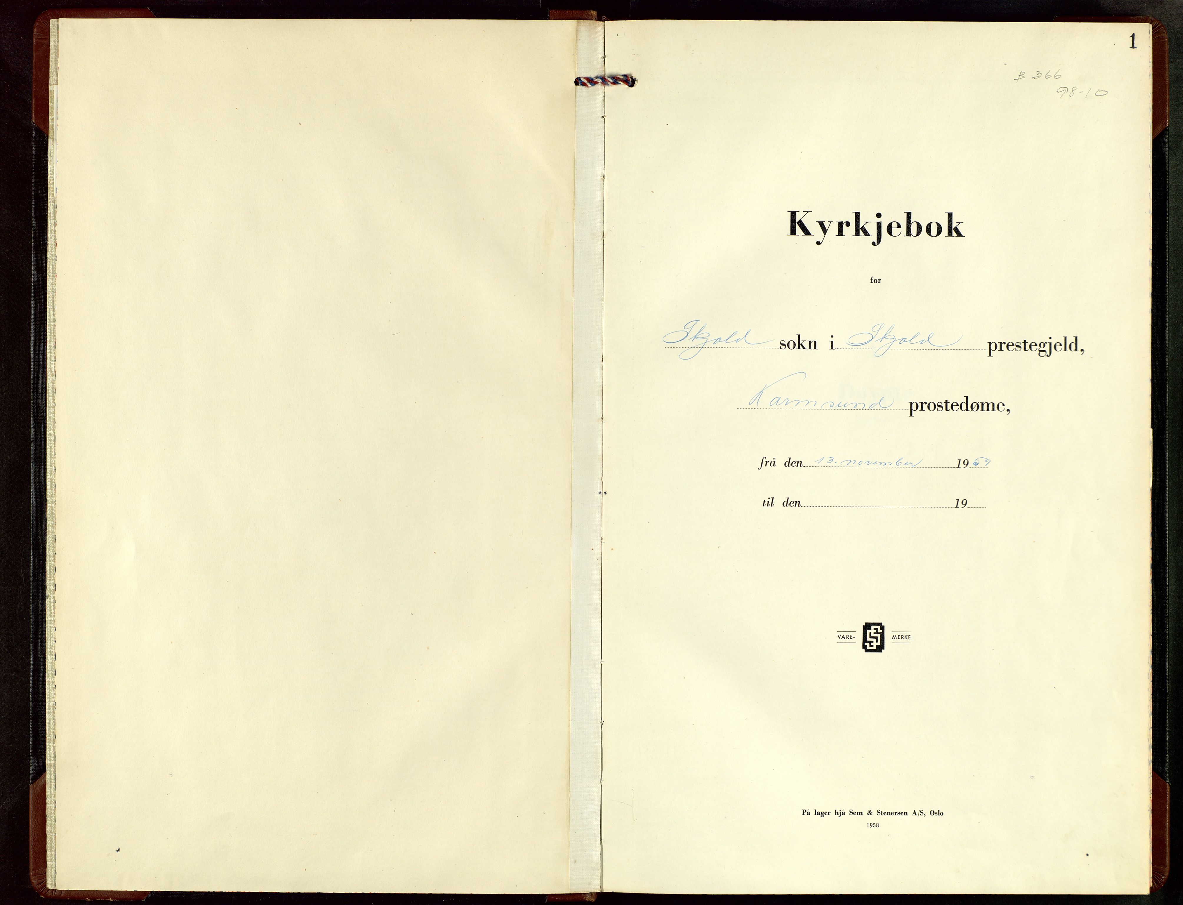 Skjold sokneprestkontor, AV/SAST-A-101847/H/Ha/Hab/L0015: Parish register (copy) no. B 15, 1959-1970, p. 1