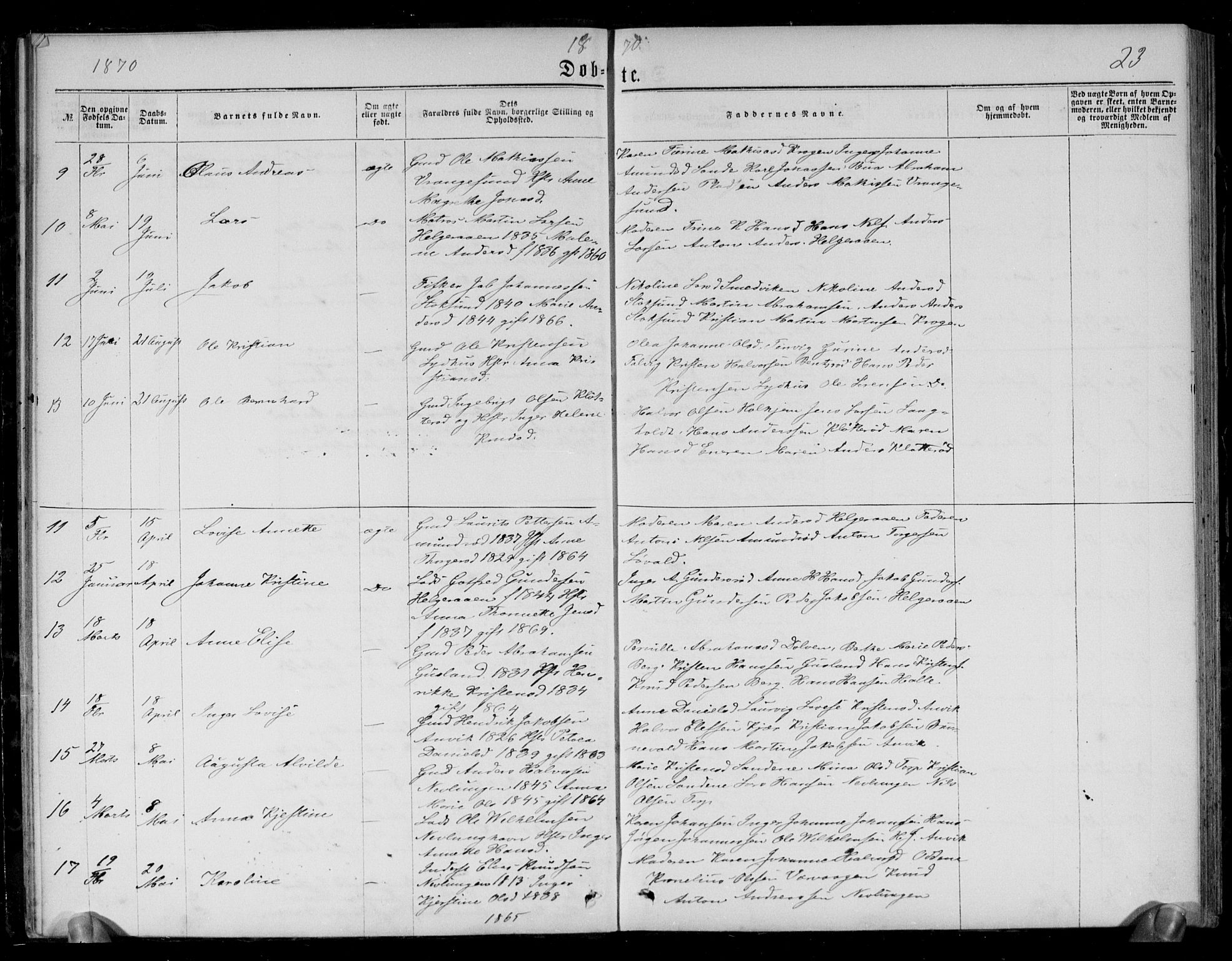 Brunlanes kirkebøker, AV/SAKO-A-342/G/Gb/L0001: Parish register (copy) no. II 1, 1866-1877, p. 23