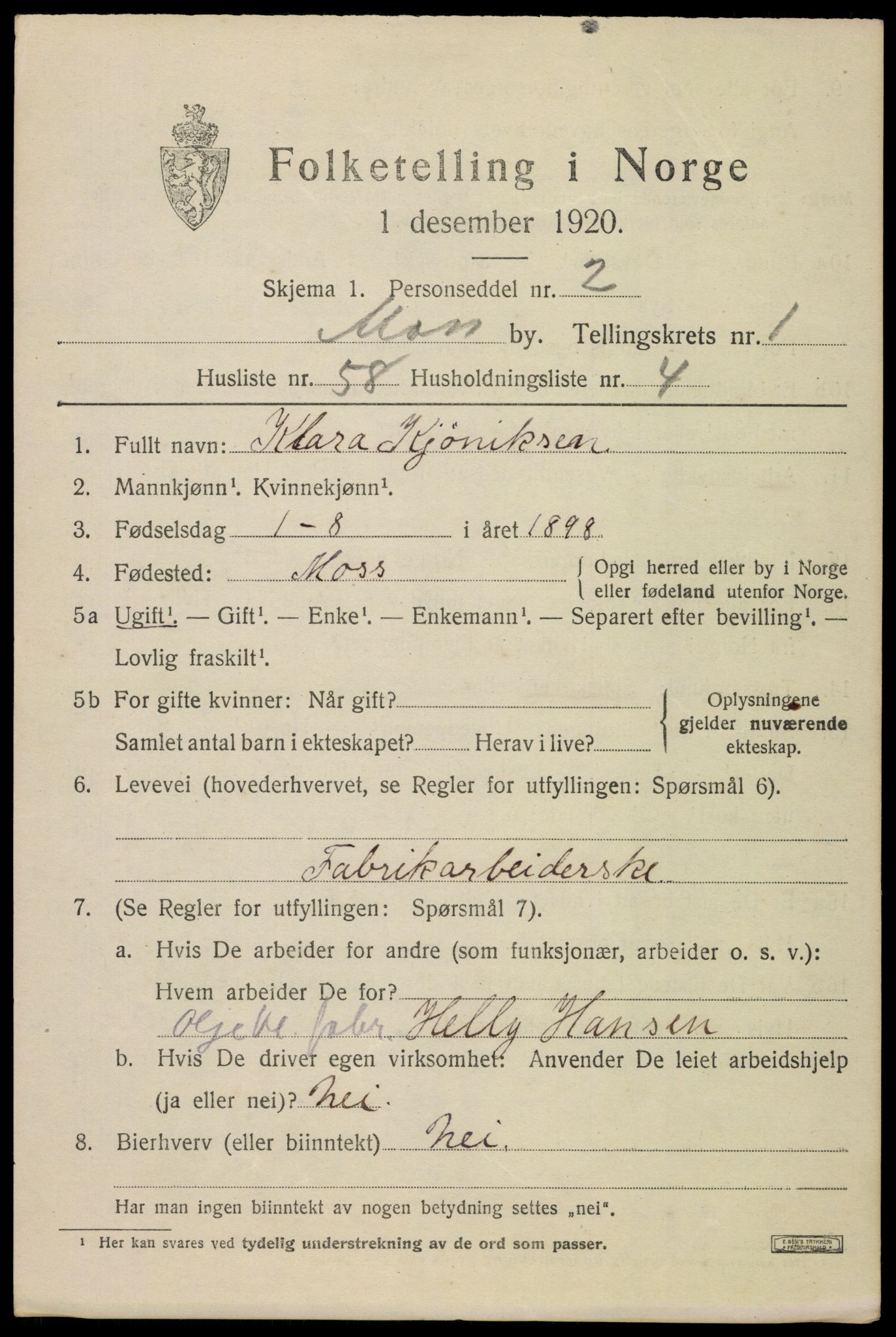 SAO, 1920 census for Moss, 1920, p. 7151