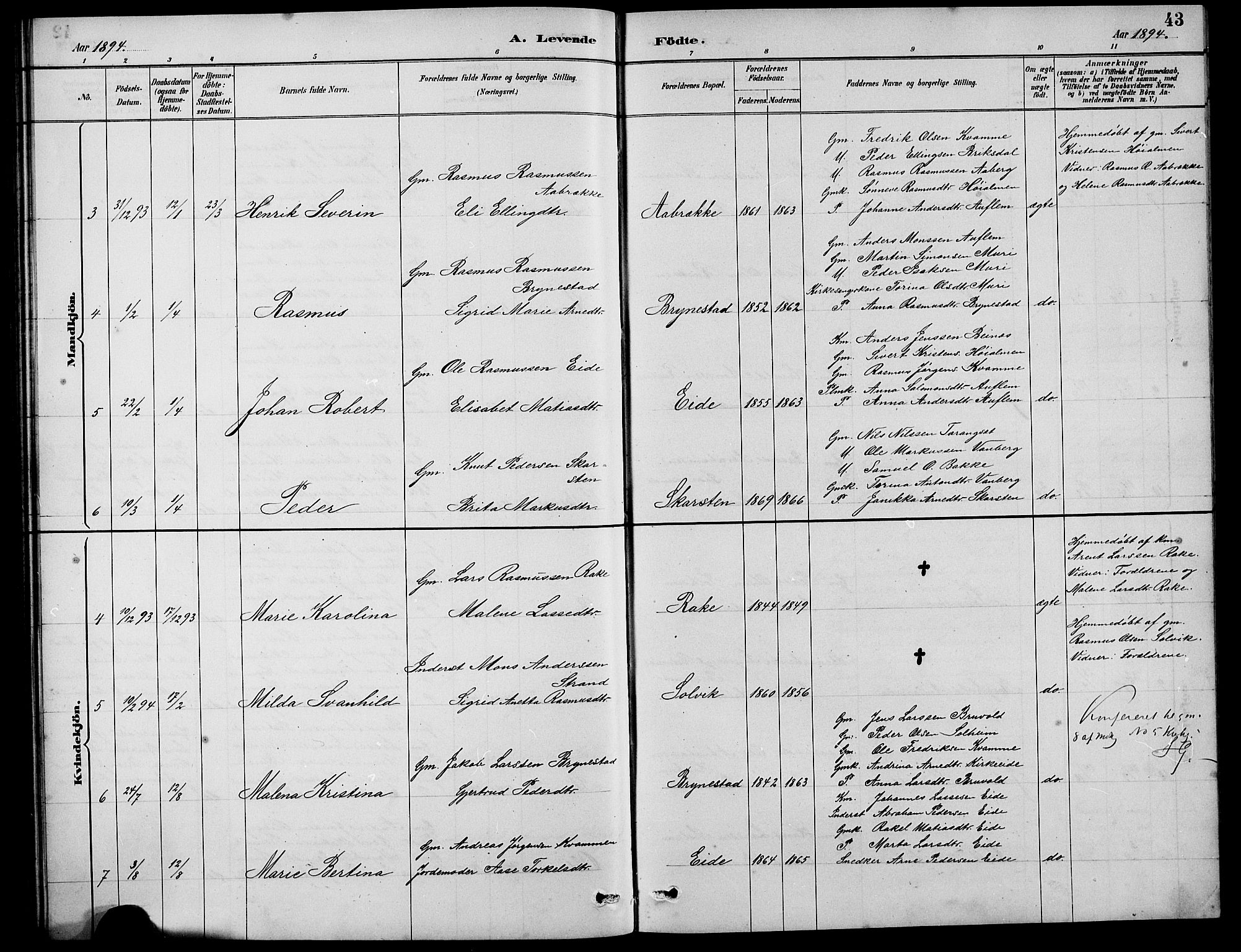 Innvik sokneprestembete, SAB/A-80501: Parish register (copy) no. B 3, 1886-1897, p. 43