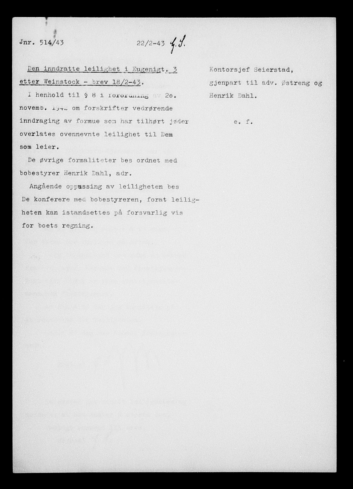 Justisdepartementet, Tilbakeføringskontoret for inndratte formuer, AV/RA-S-1564/H/Hc/Hcc/L0986: --, 1945-1947, p. 260