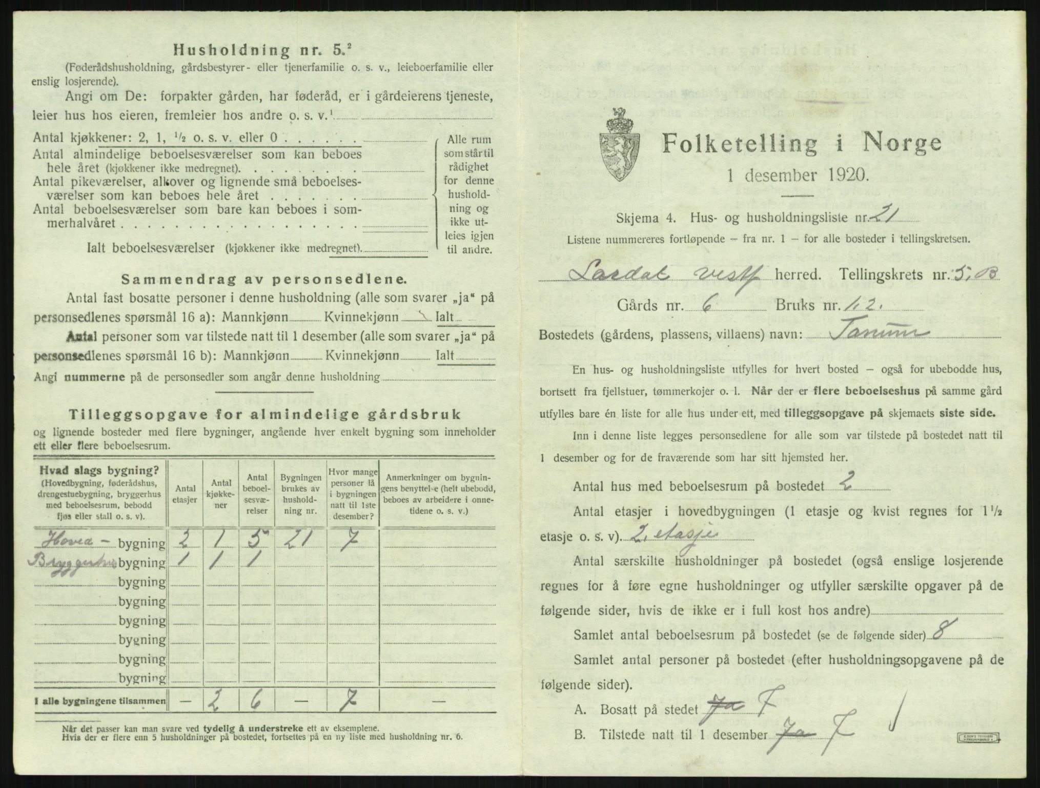 SAKO, 1920 census for Lardal, 1920, p. 861
