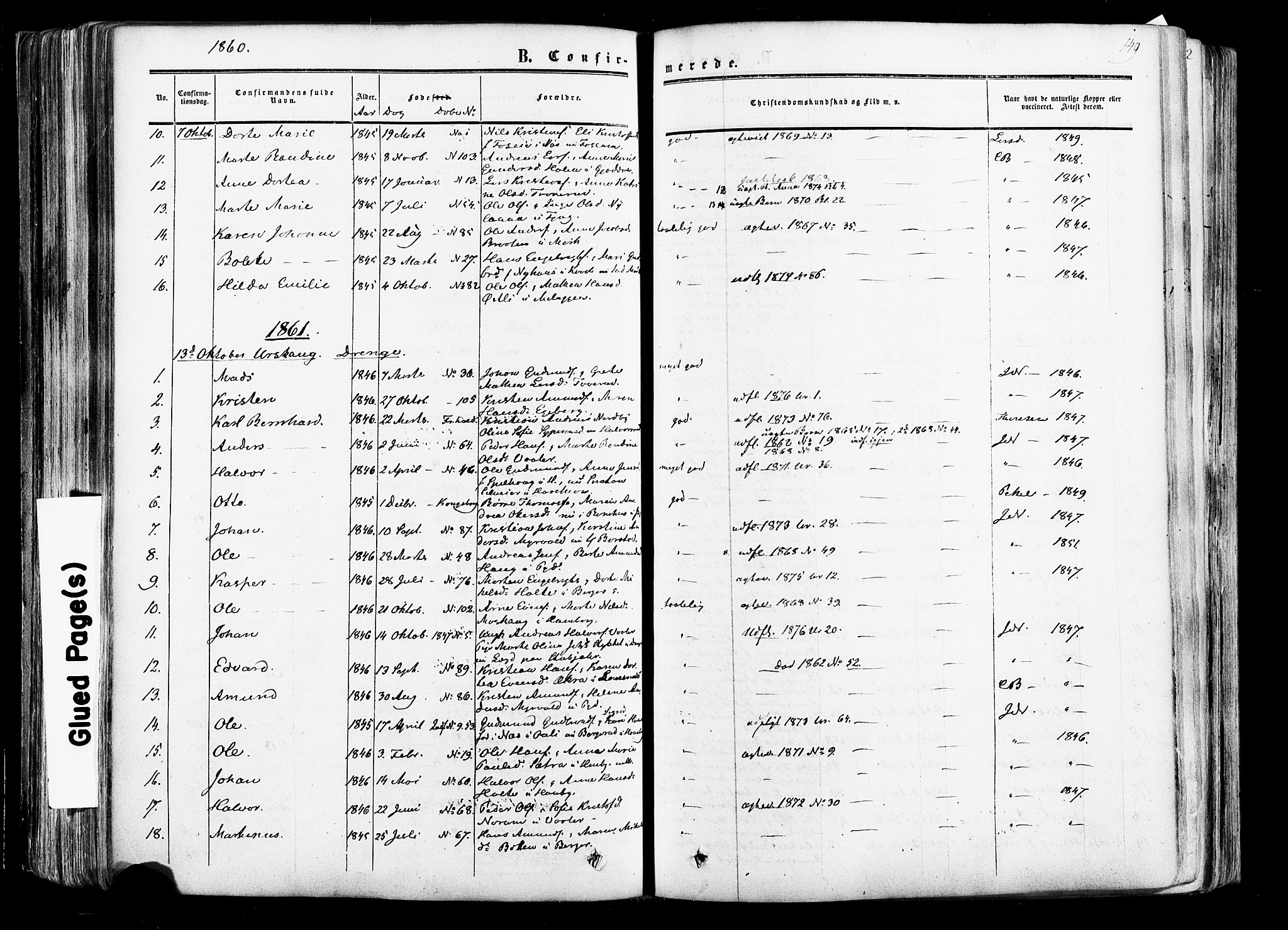 Aurskog prestekontor Kirkebøker, SAO/A-10304a/F/Fa/L0007: Parish register (official) no. I 7, 1854-1877, p. 149