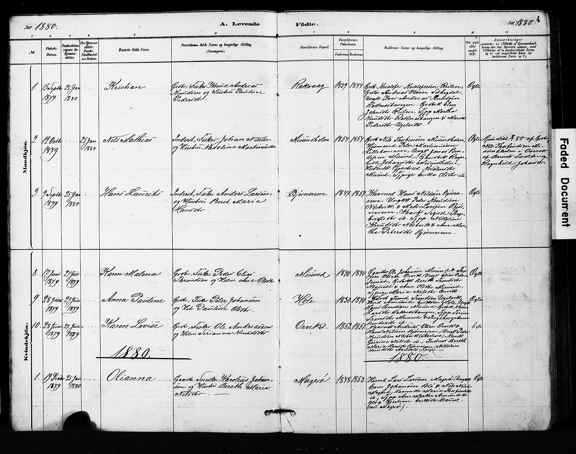 Ministerialprotokoller, klokkerbøker og fødselsregistre - Møre og Romsdal, SAT/A-1454/563/L0737: Parish register (copy) no. 563C01, 1878-1916, p. 4