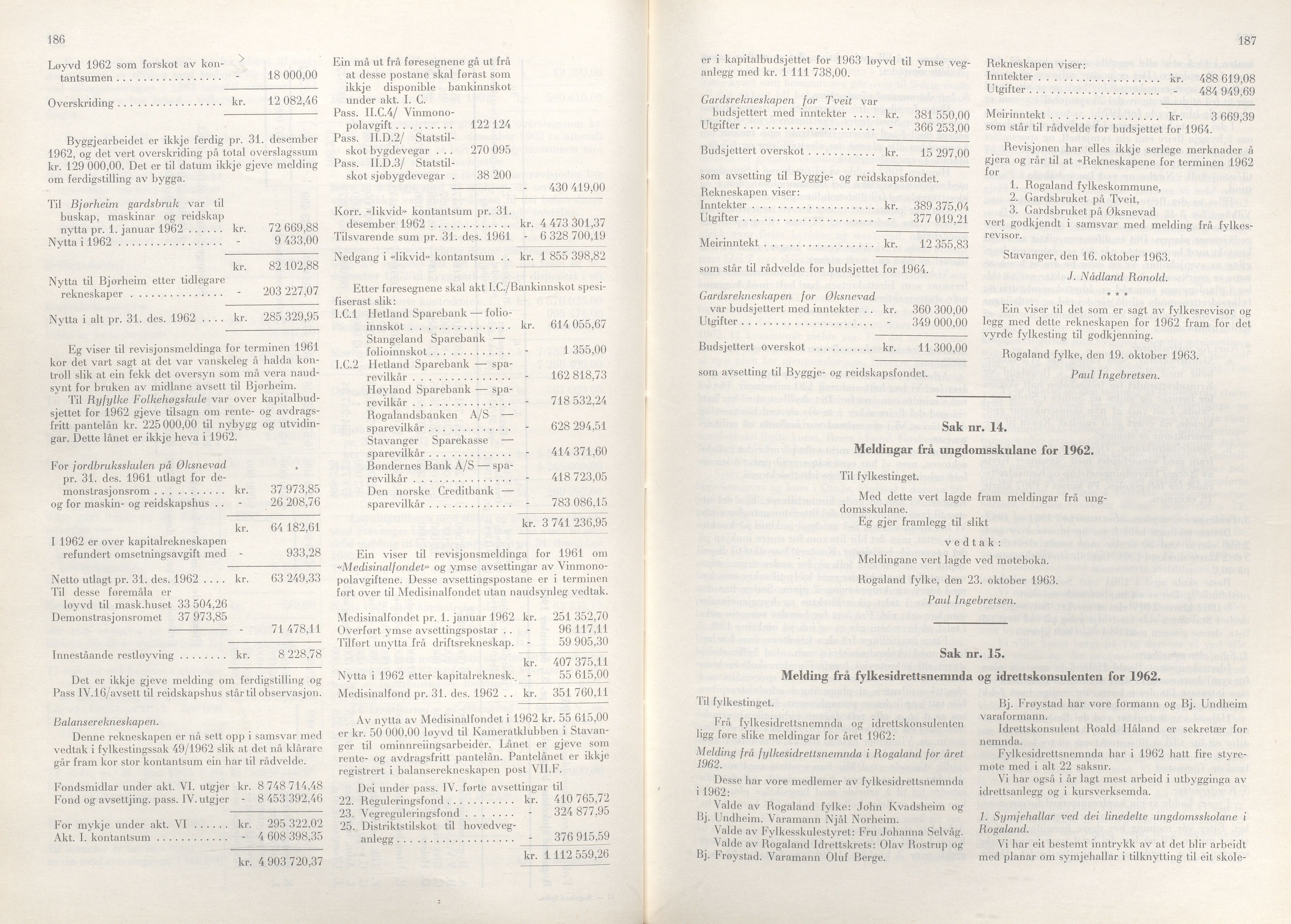 Rogaland fylkeskommune - Fylkesrådmannen , IKAR/A-900/A/Aa/Aaa/L0083: Møtebok , 1963, p. 186-187