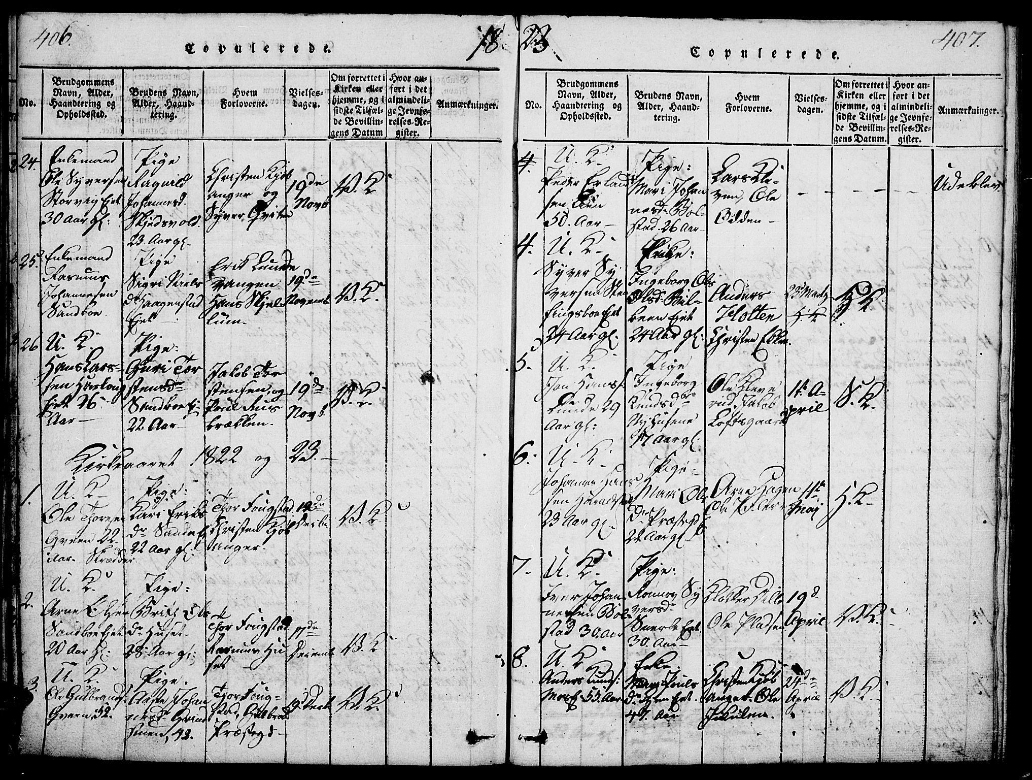 Vågå prestekontor, SAH/PREST-076/H/Ha/Haa/L0003: Parish register (official) no. 3, 1815-1827, p. 406-407
