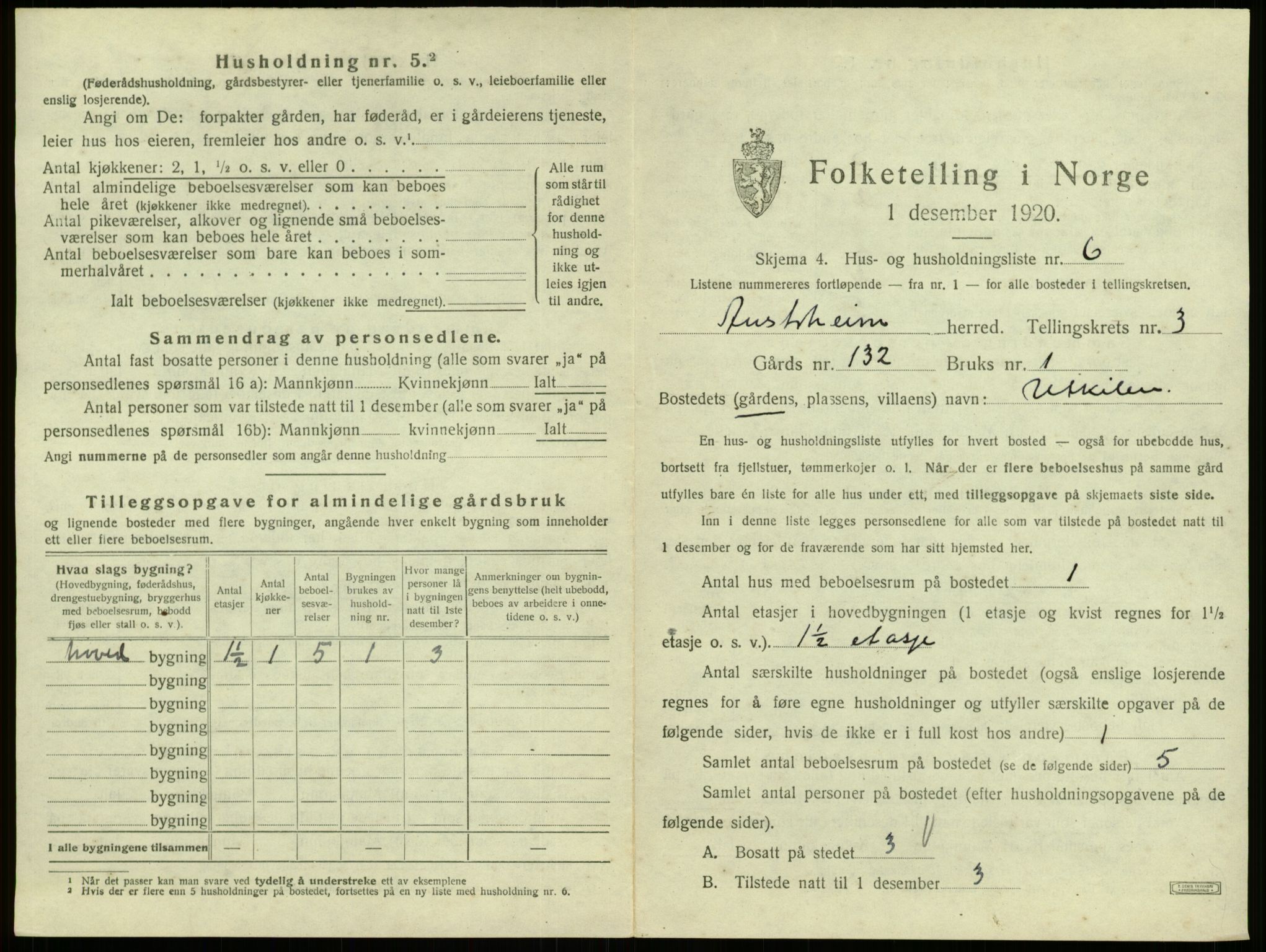 SAB, 1920 census for Austrheim, 1920, p. 177