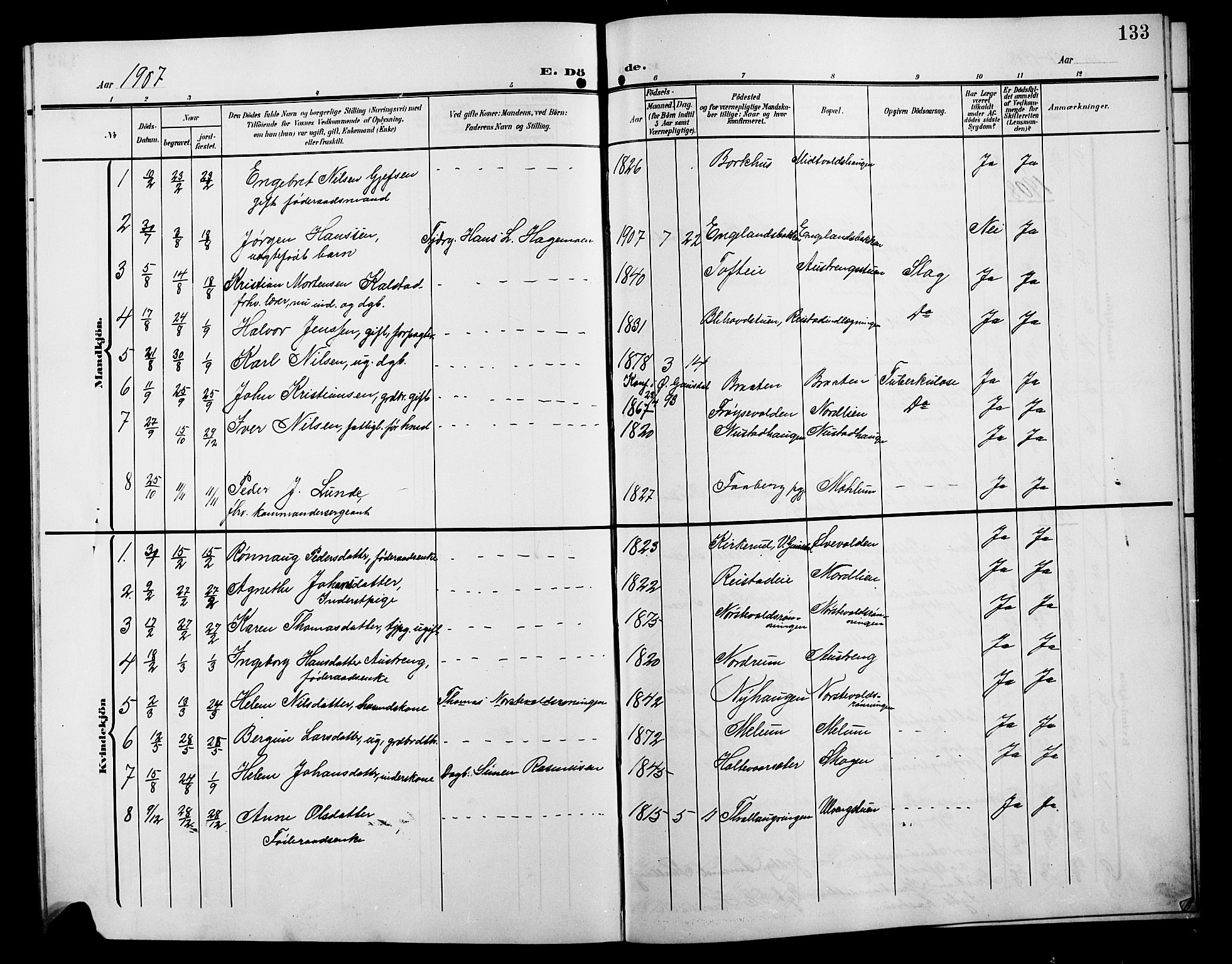 Østre Gausdal prestekontor, SAH/PREST-092/H/Ha/Hab/L0004: Parish register (copy) no. 4, 1905-1923, p. 133