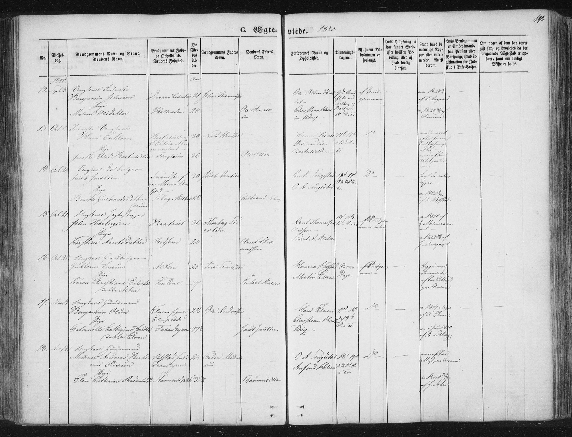 Ministerialprotokoller, klokkerbøker og fødselsregistre - Nord-Trøndelag, SAT/A-1458/741/L0392: Parish register (official) no. 741A06, 1836-1848, p. 198