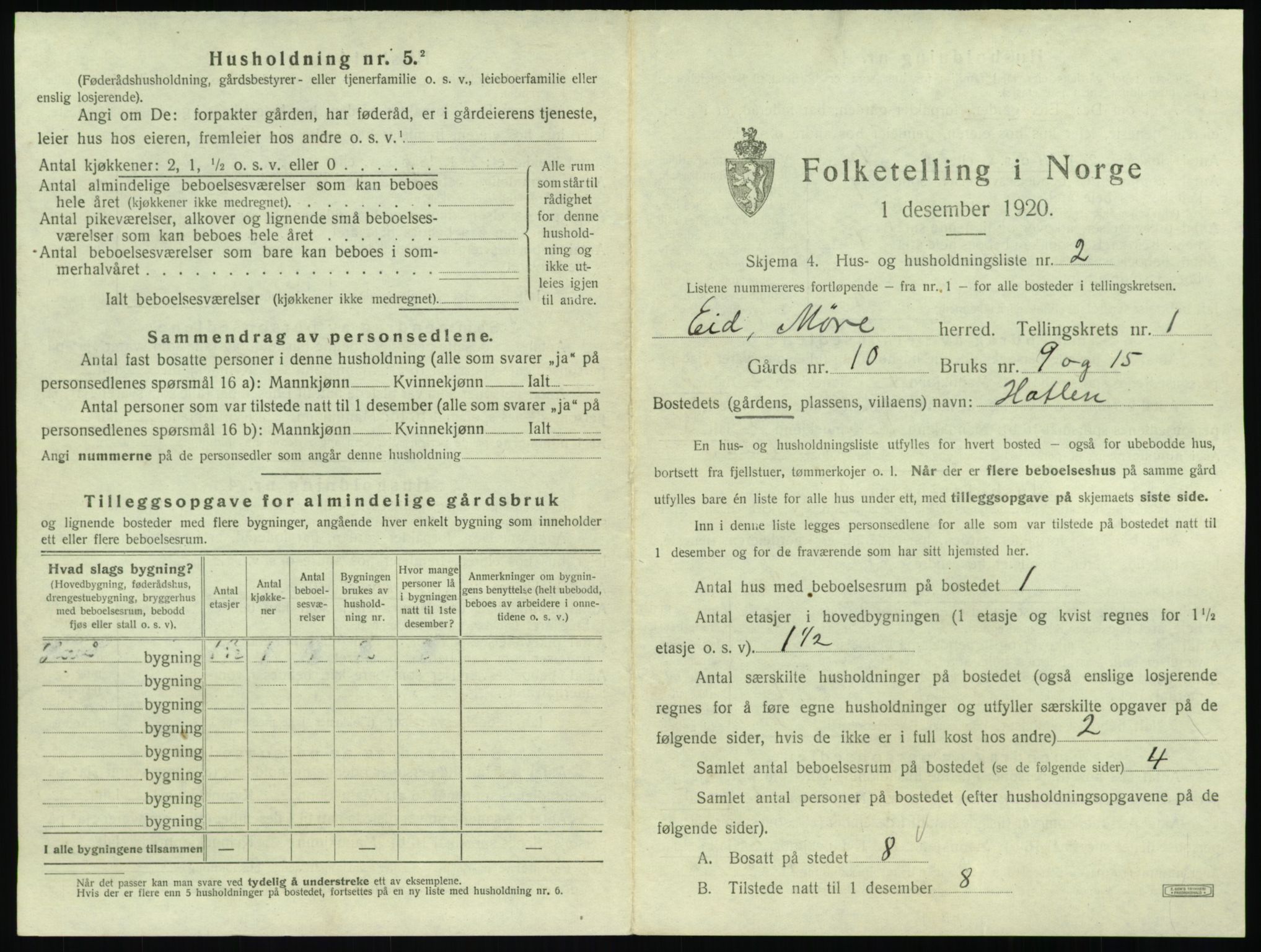 SAT, 1920 census for Eid, 1920, p. 25