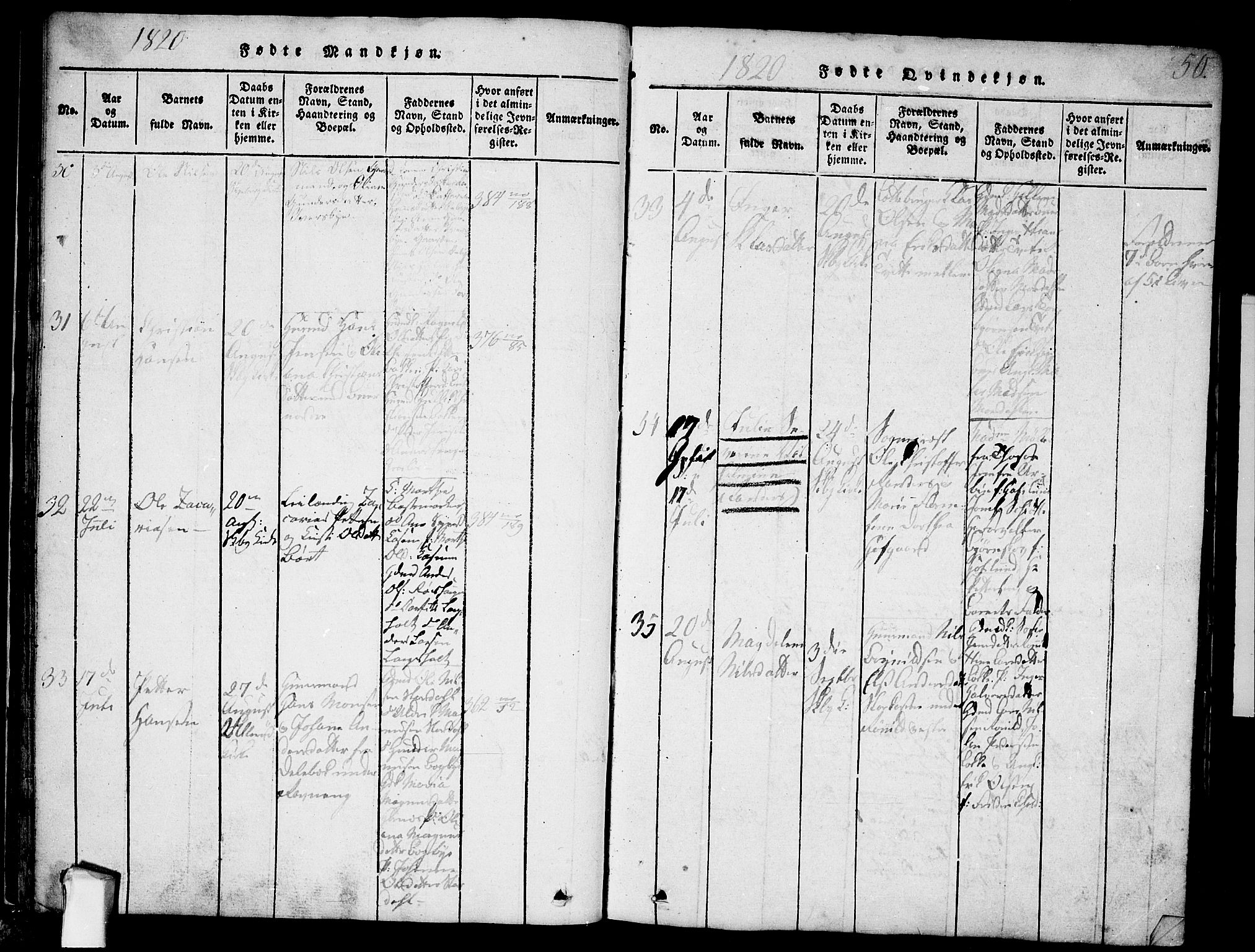 Skjeberg prestekontor Kirkebøker, AV/SAO-A-10923/F/Fa/L0004: Parish register (official) no. I 4, 1815-1830, p. 50