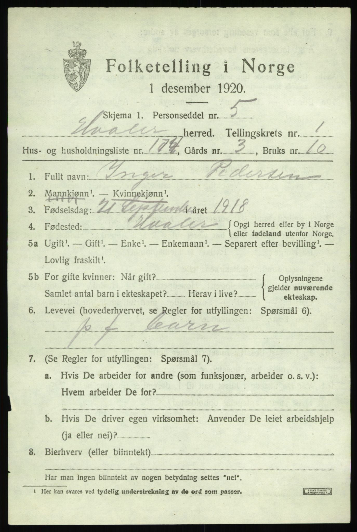 SAO, 1920 census for Hvaler, 1920, p. 3272