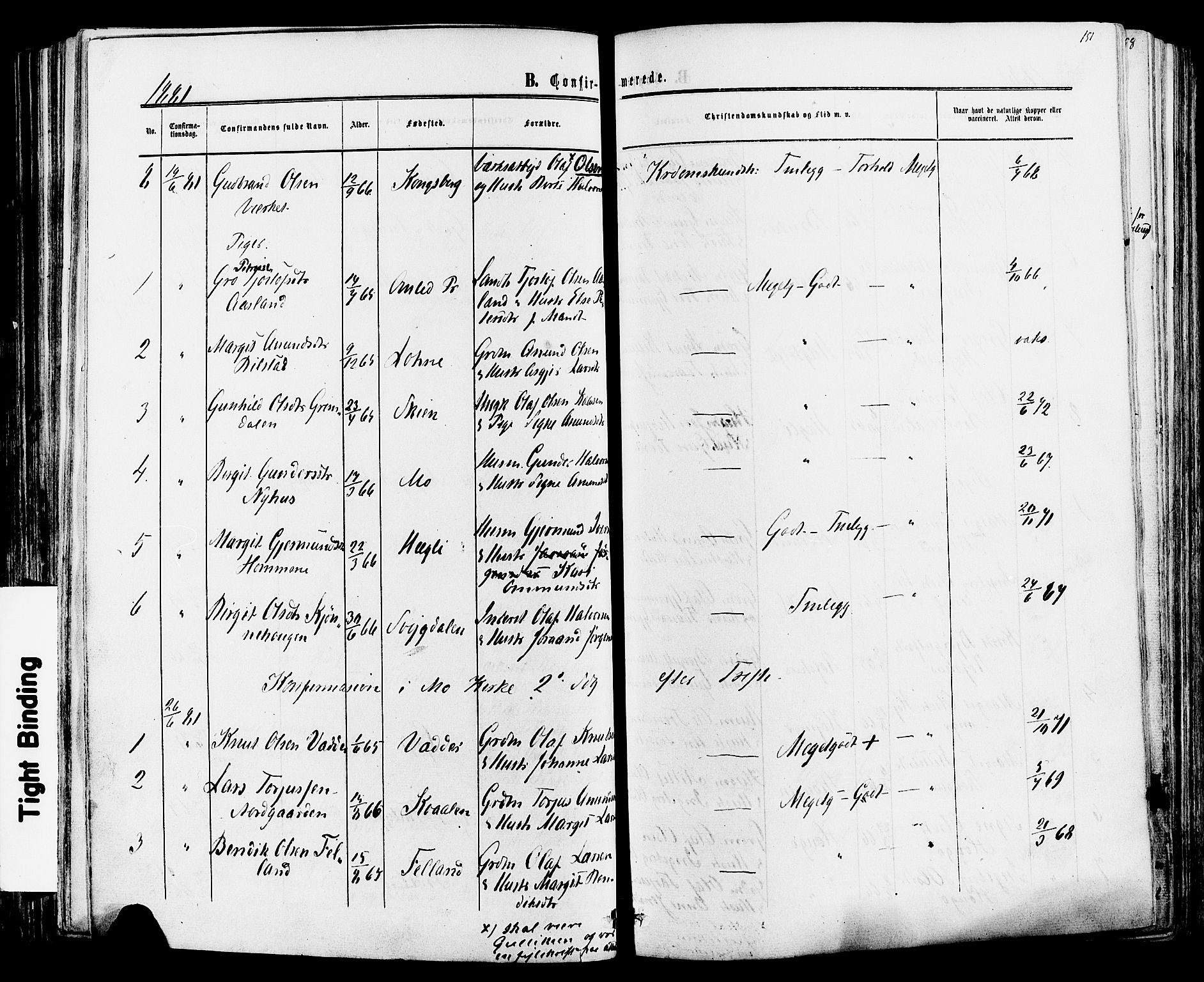 Mo kirkebøker, AV/SAKO-A-286/F/Fa/L0006: Parish register (official) no. I 6, 1865-1885, p. 151