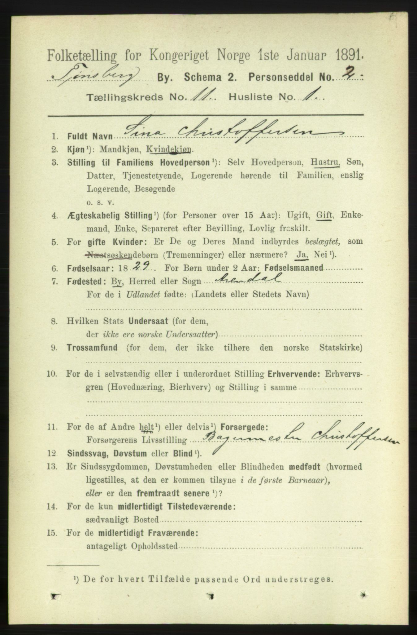 RA, 1891 census for 0705 Tønsberg, 1891, p. 3853