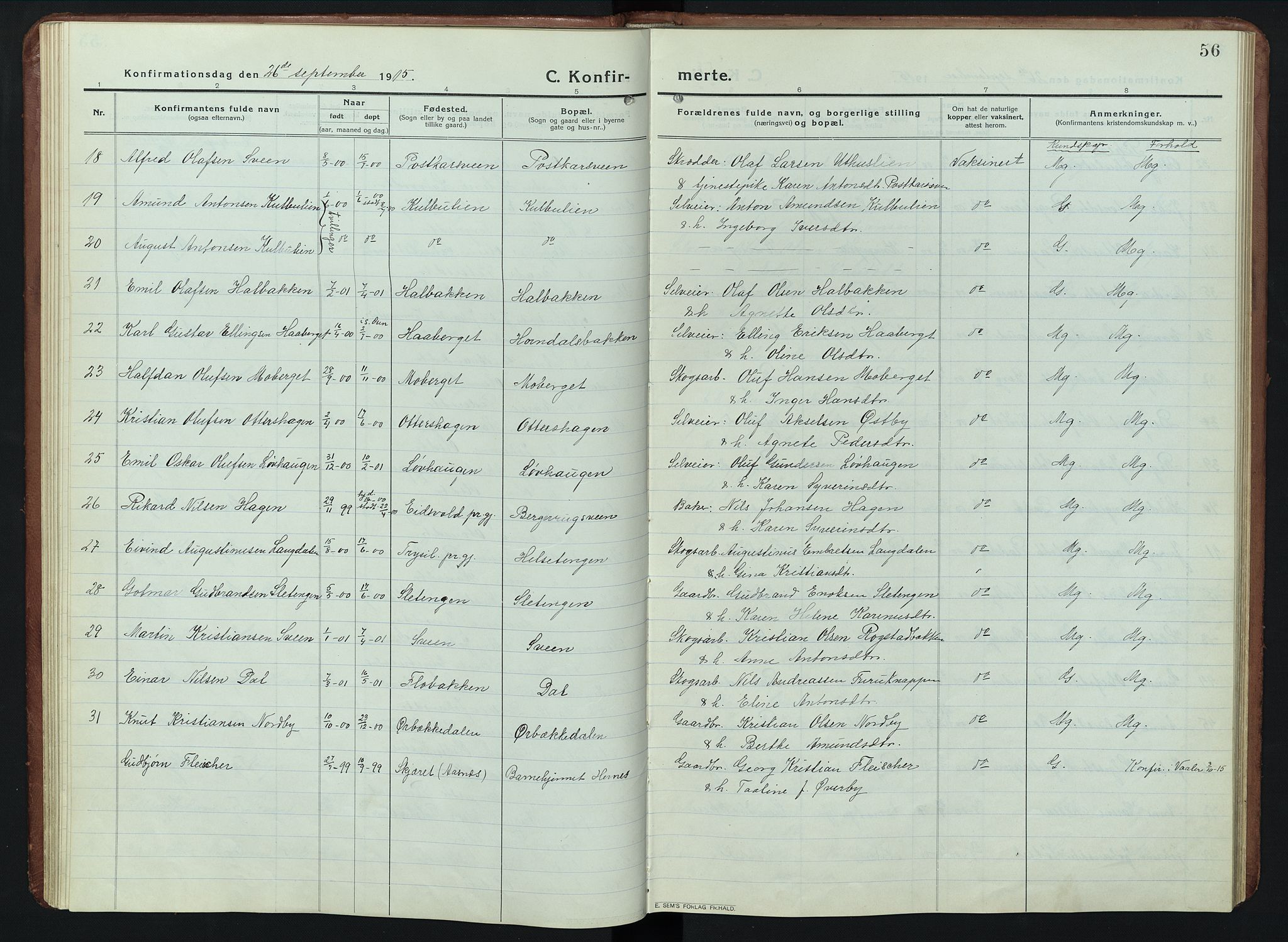 Elverum prestekontor, AV/SAH-PREST-044/H/Ha/Hab/L0011: Parish register (copy) no. 11, 1915-1947, p. 56