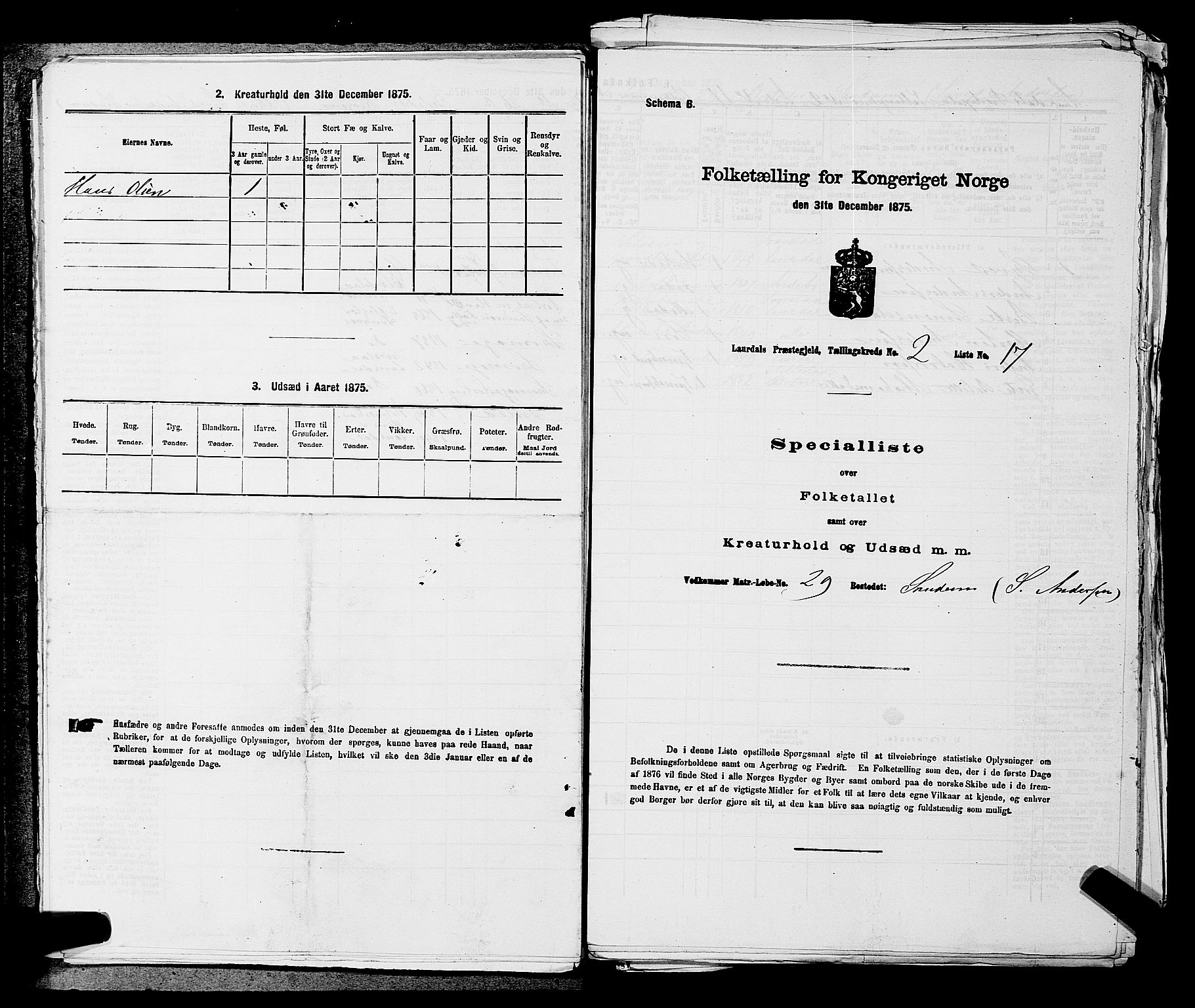 SAKO, 1875 census for 0728P Lardal, 1875, p. 229