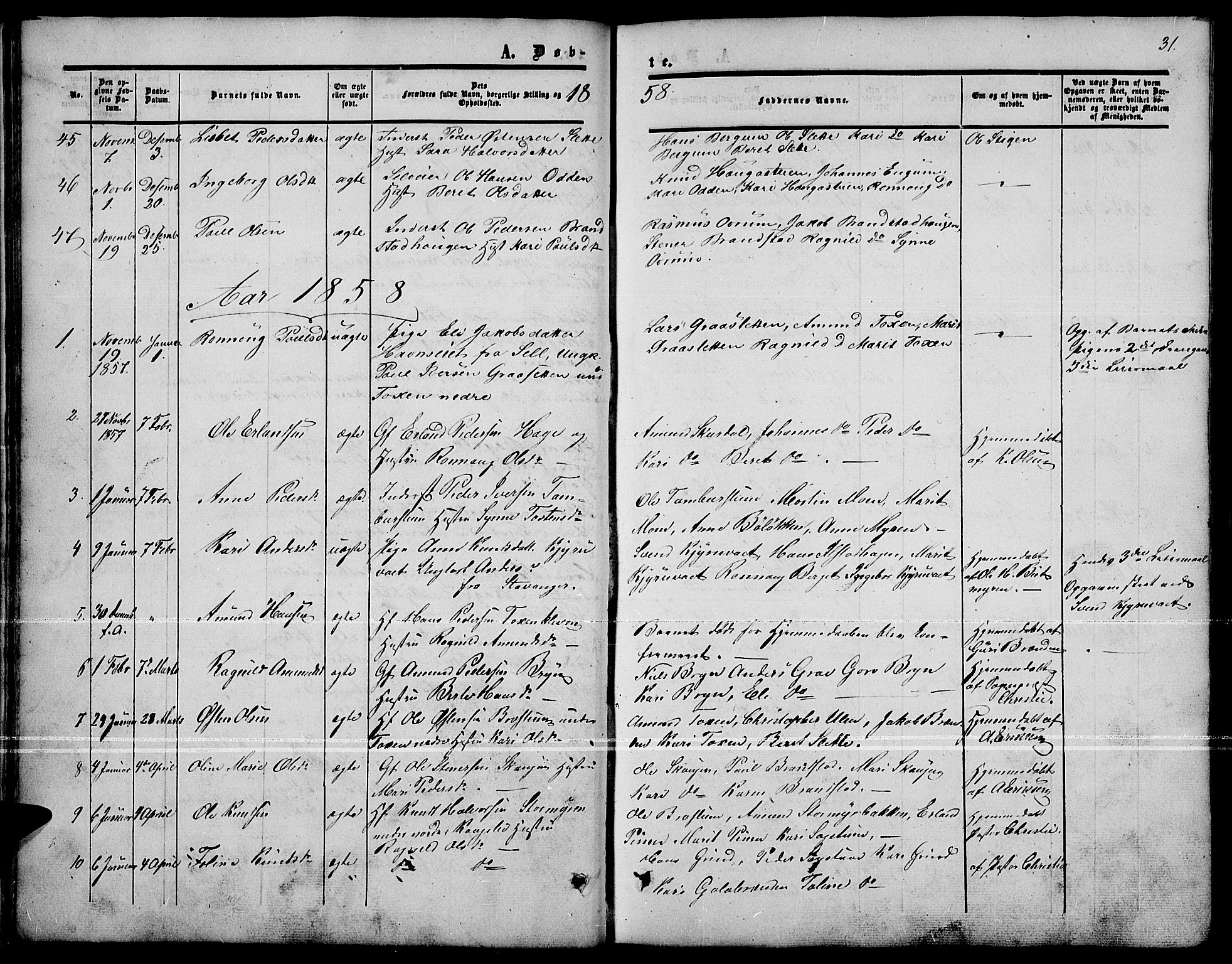 Nord-Fron prestekontor, SAH/PREST-080/H/Ha/Hab/L0001: Parish register (copy) no. 1, 1851-1883, p. 31