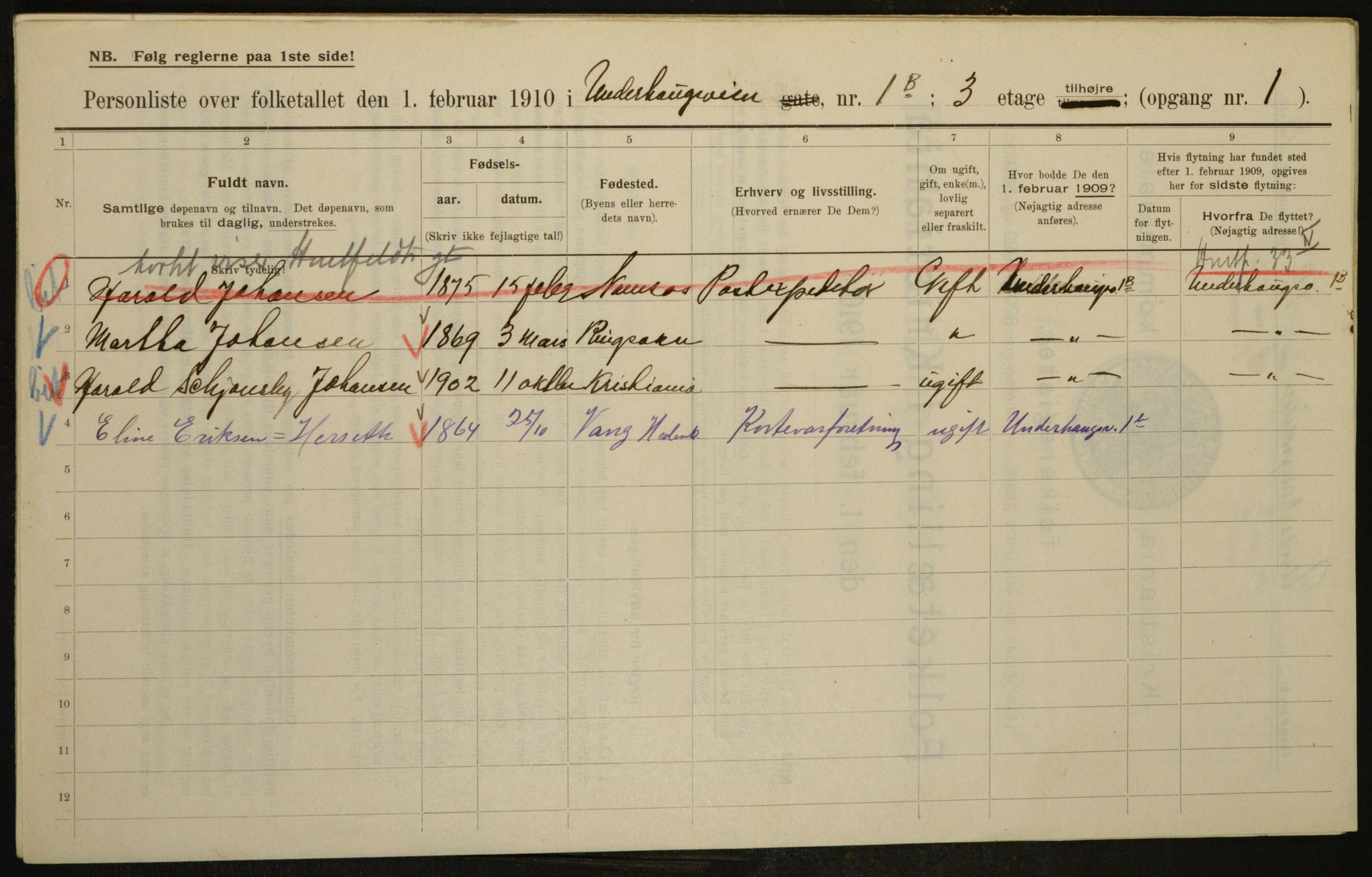 OBA, Municipal Census 1910 for Kristiania, 1910, p. 113506