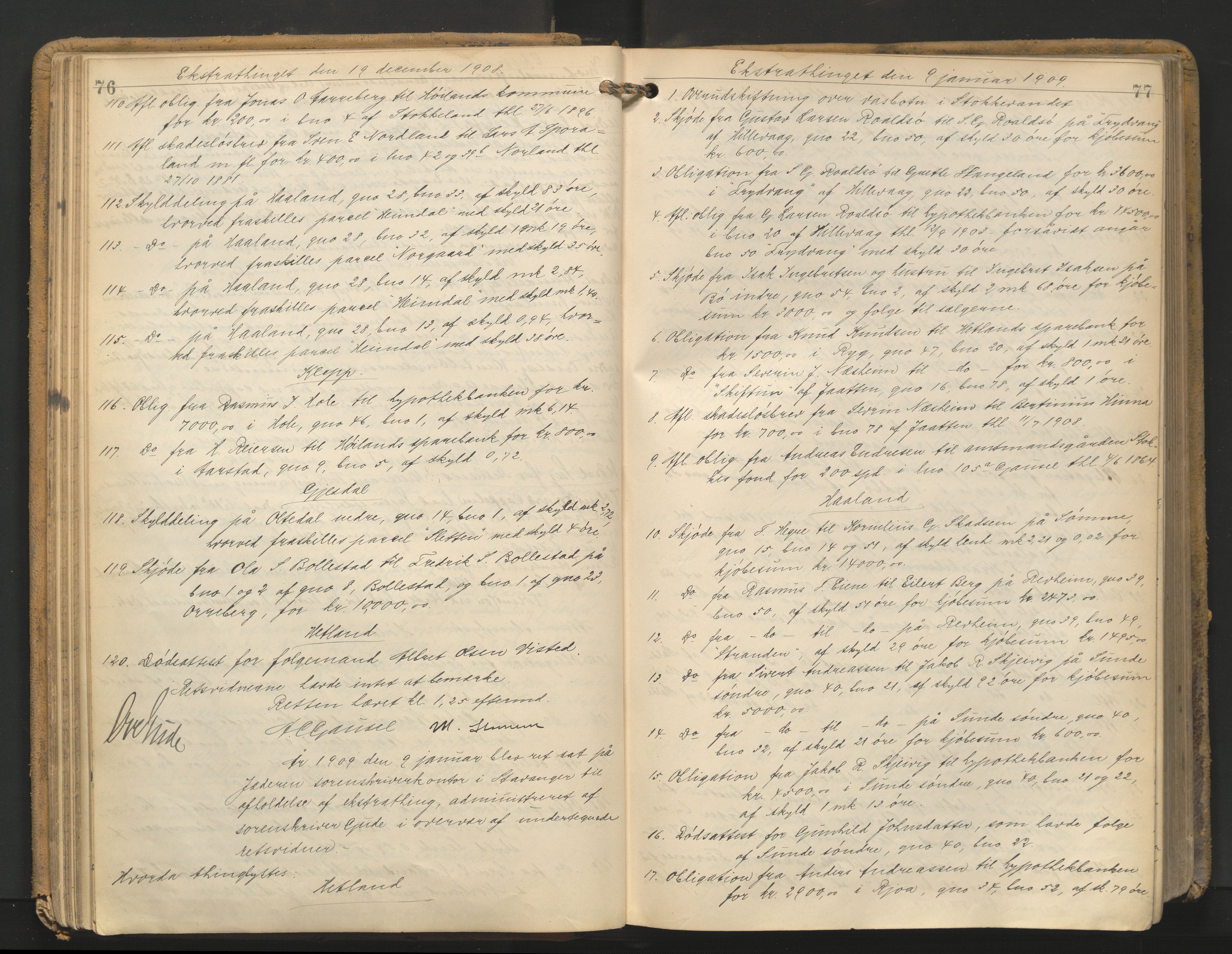 Jæren sorenskriveri, AV/SAST-A-100310/01/3/30/30BA/L0011: TINGBOK 17, 1908-1911, p. 76-77
