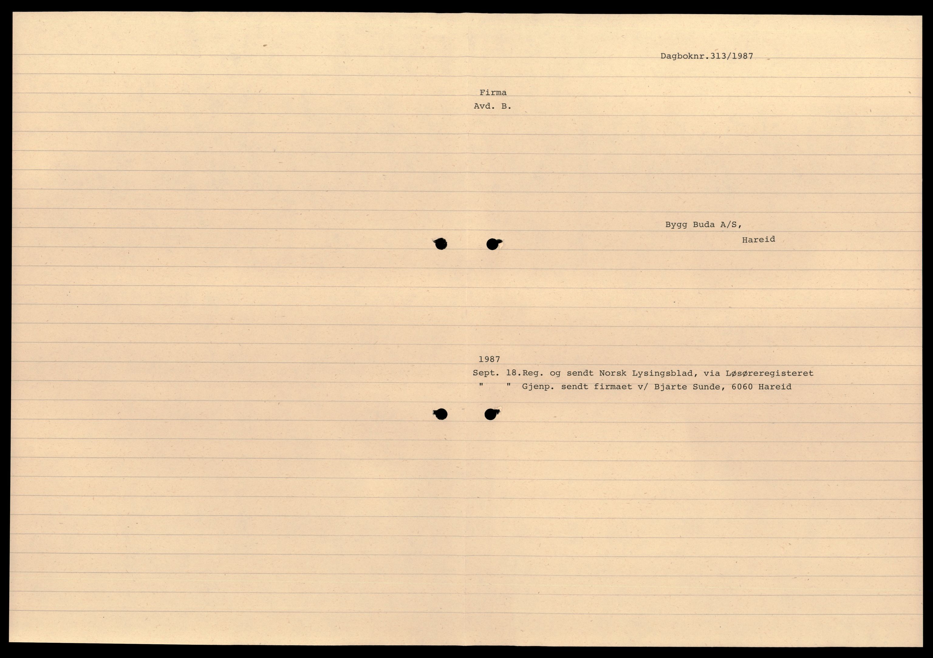 Nordre Sunnmøre sorenskriveri, AV/SAT-A-0006/2/J/Jd/Jde/L0023: Bilag. Aksjeselskap, B-D, 1944-1990, p. 1