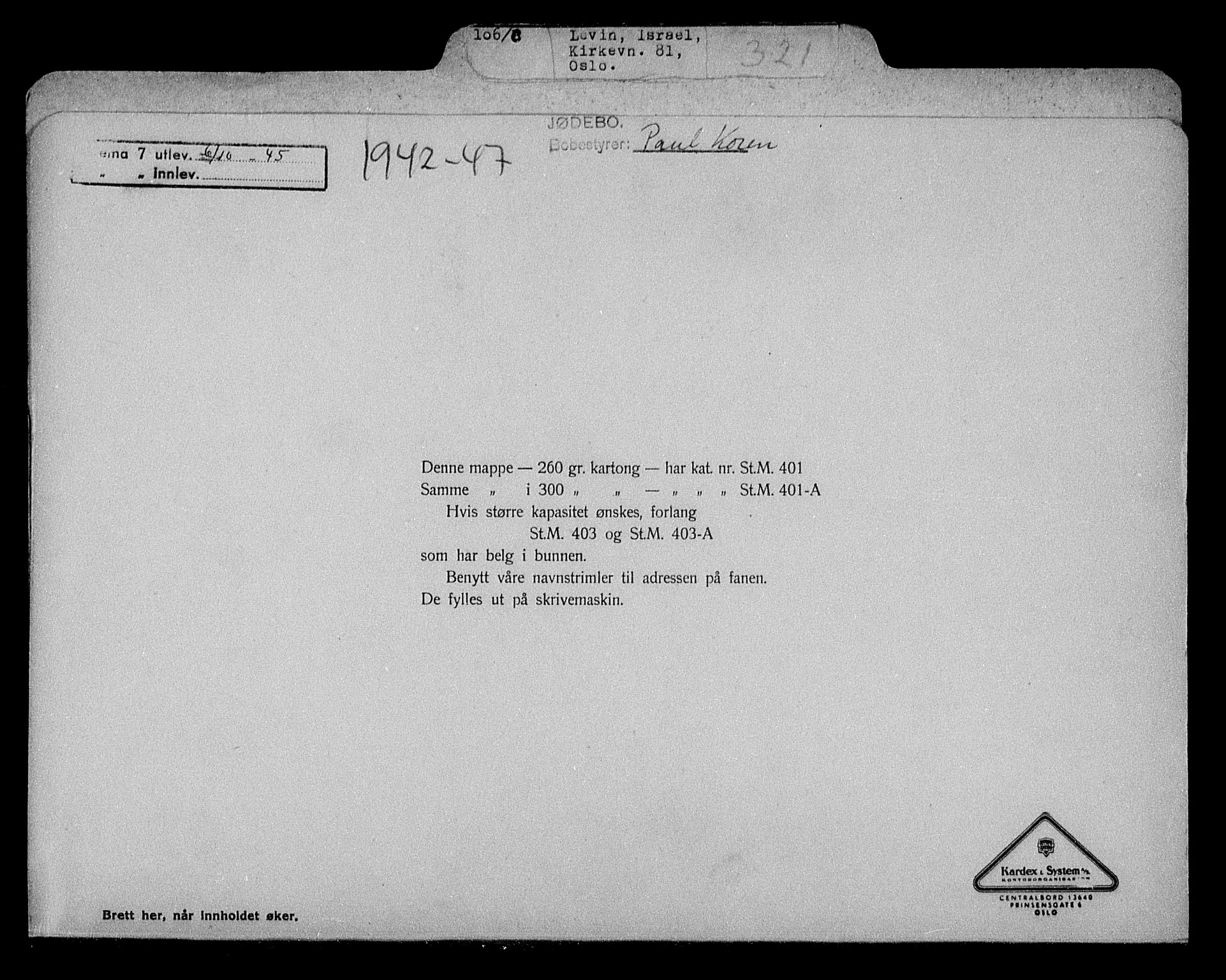 Justisdepartementet, Tilbakeføringskontoret for inndratte formuer, RA/S-1564/H/Hc/Hcc/L0957: --, 1945-1947, p. 163