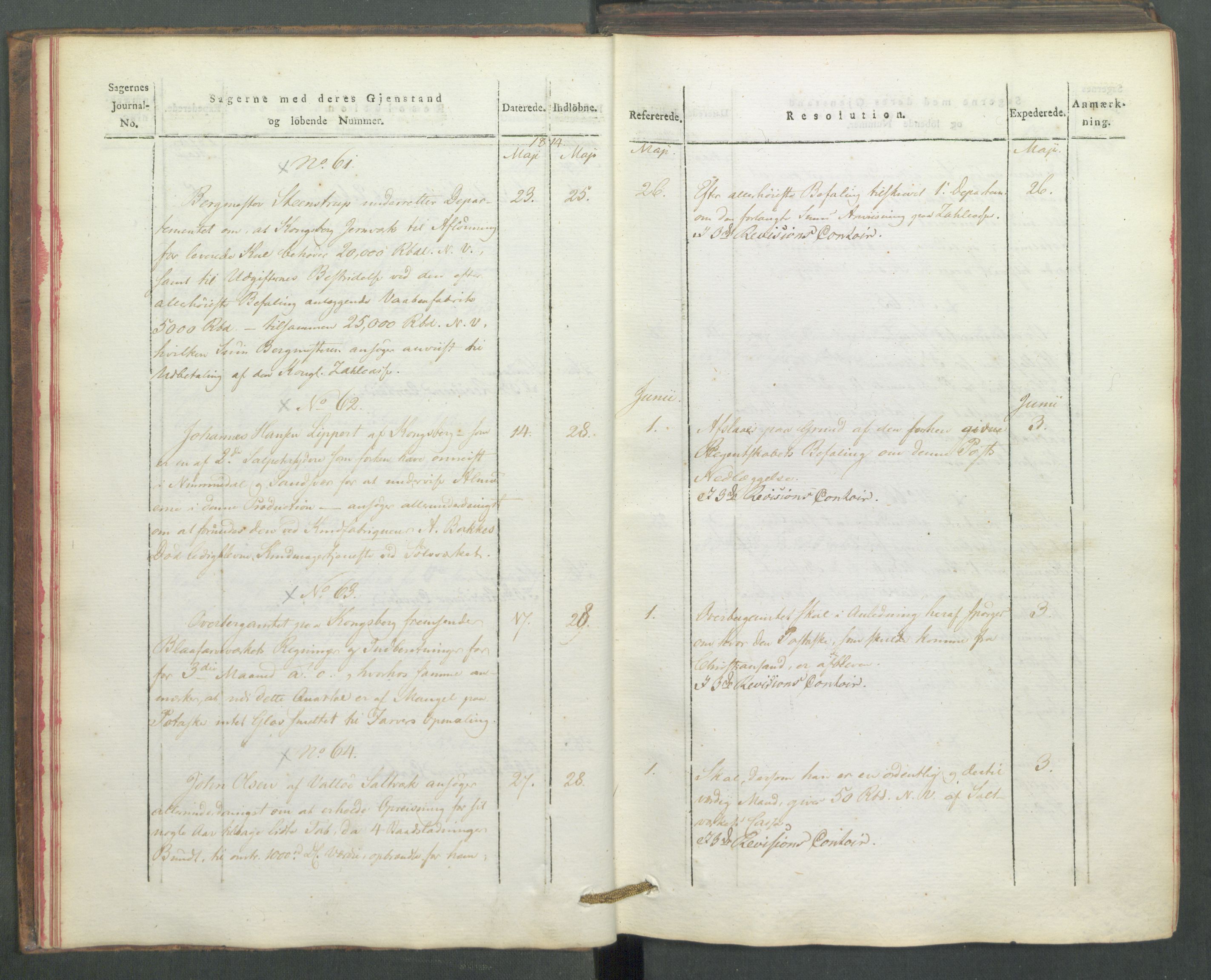 Departementene i 1814, AV/RA-S-3899/Fe/L0054: Journal, 1814