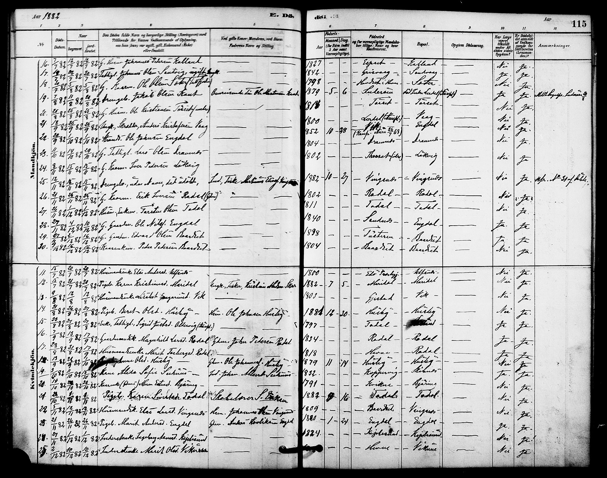 Ministerialprotokoller, klokkerbøker og fødselsregistre - Møre og Romsdal, AV/SAT-A-1454/578/L0906: Parish register (official) no. 578A05, 1878-1886, p. 115