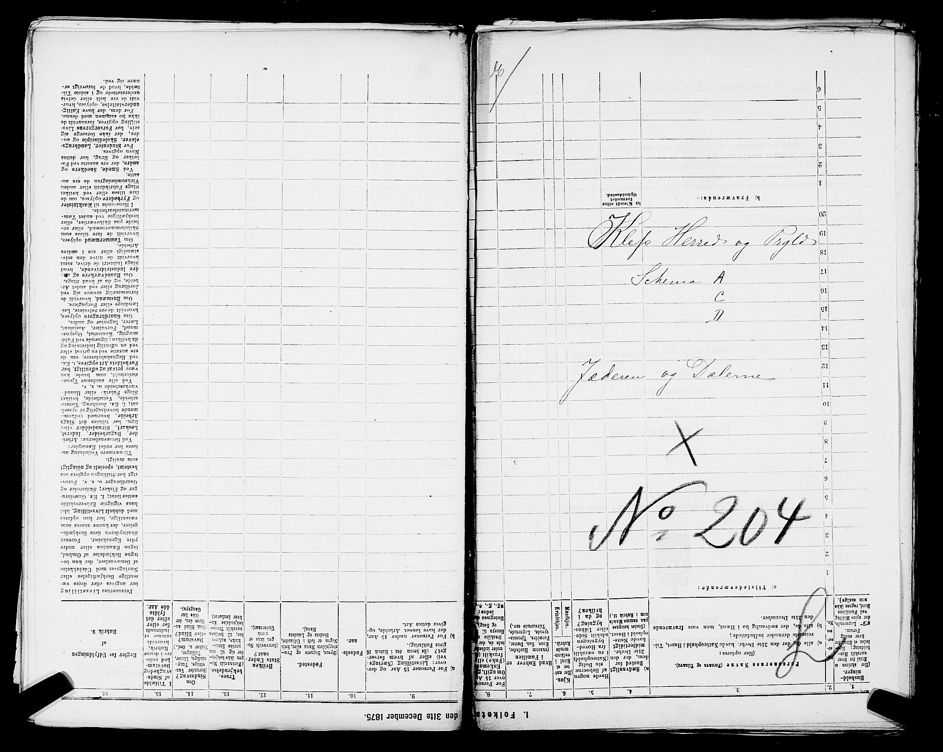 SAST, 1875 census for 1120P Klepp, 1875, p. 1