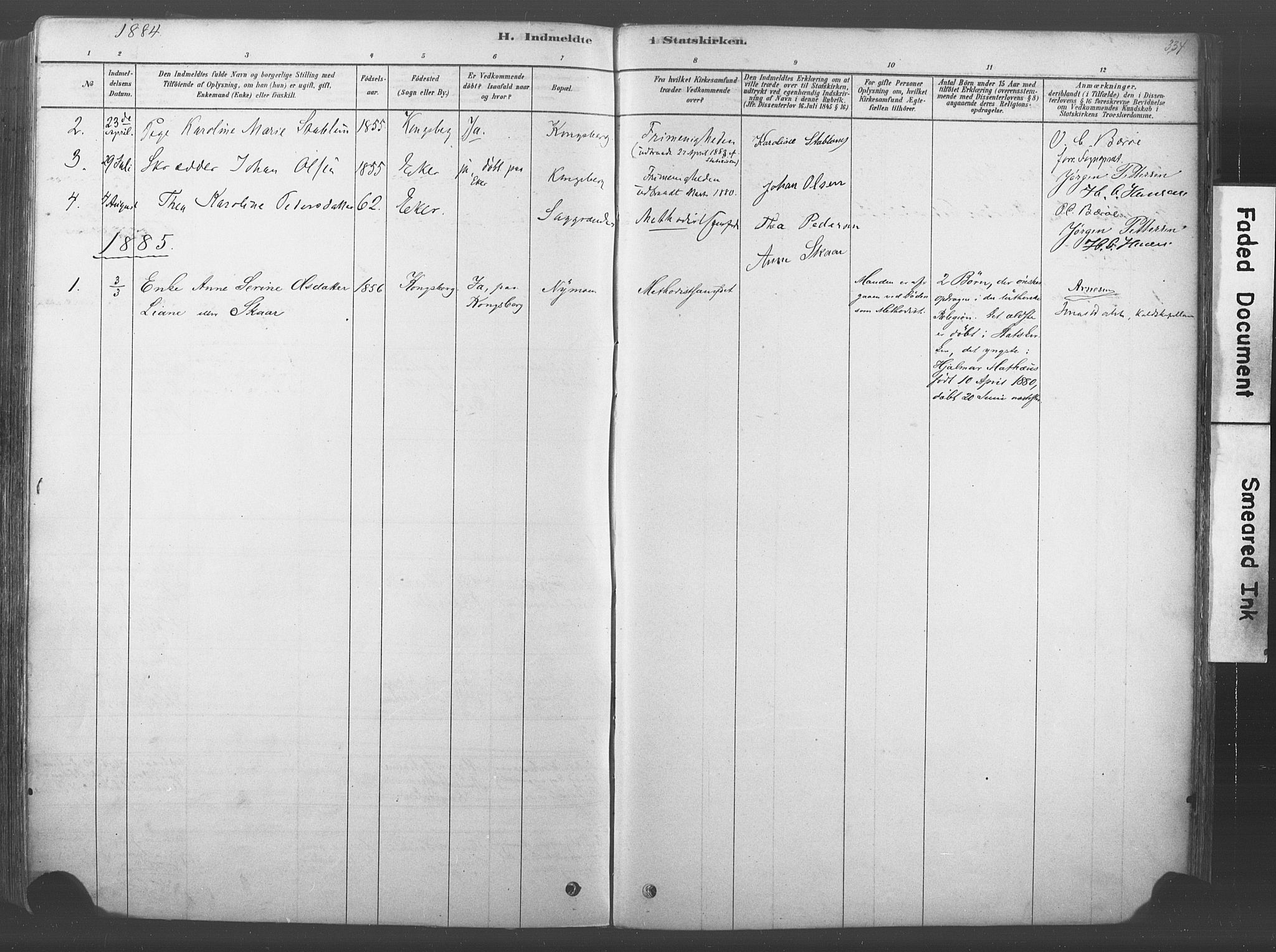 Kongsberg kirkebøker, AV/SAKO-A-22/F/Fb/L0001: Parish register (official) no. II 1, 1878-1886, p. 334