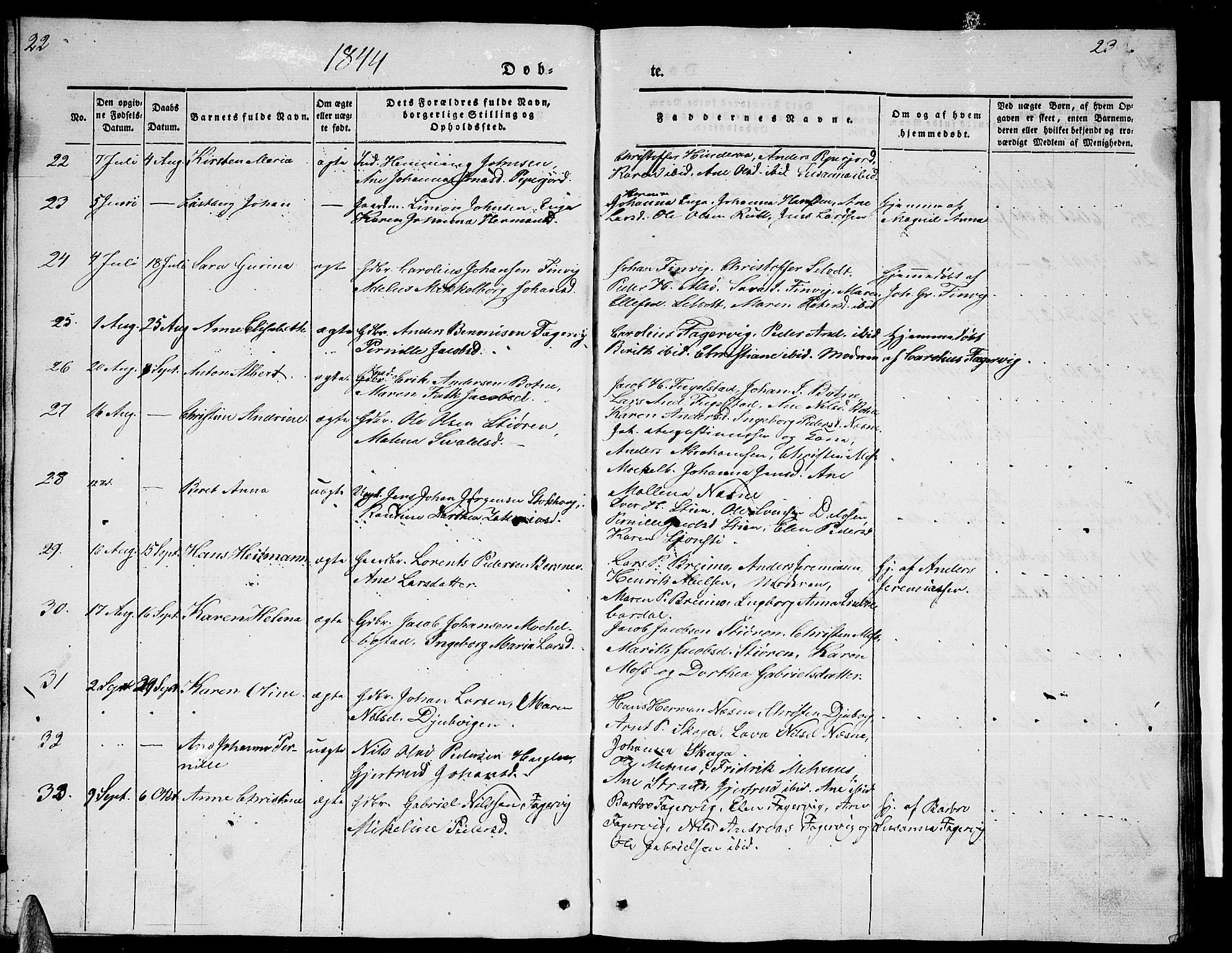 Ministerialprotokoller, klokkerbøker og fødselsregistre - Nordland, AV/SAT-A-1459/838/L0555: Parish register (copy) no. 838C02, 1842-1861, p. 22-23