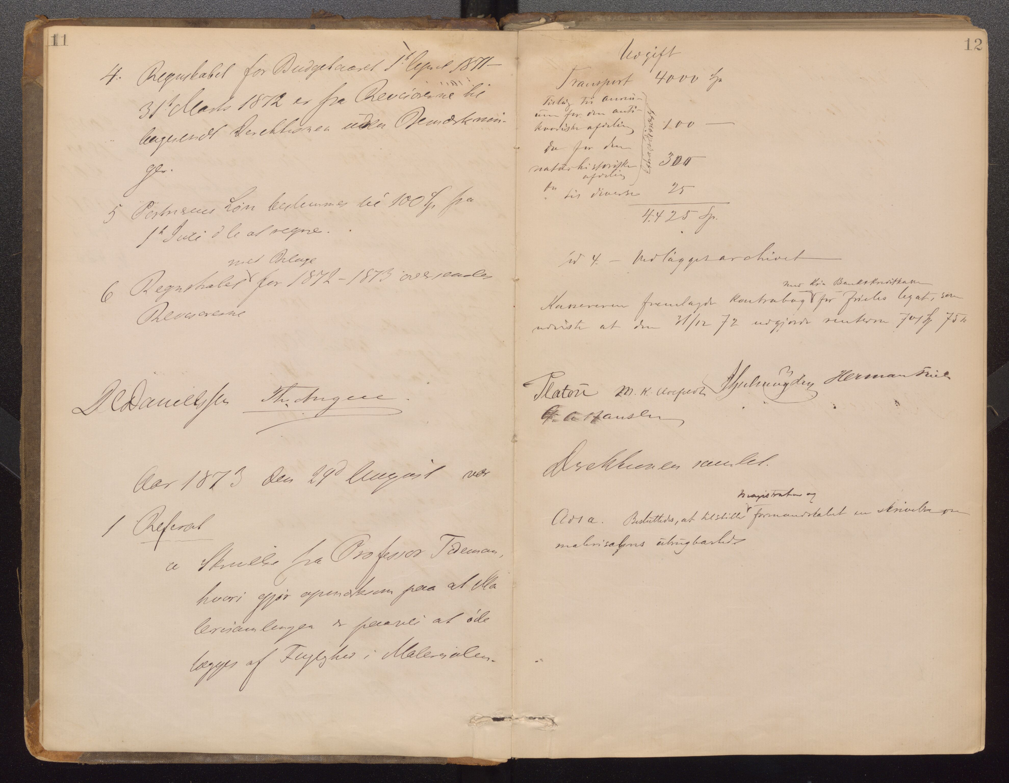 Bergens Museum, UMB/A007/A/Aa/L0007: Forhandlingsprotokoll , 1872-1906, p. 11,12