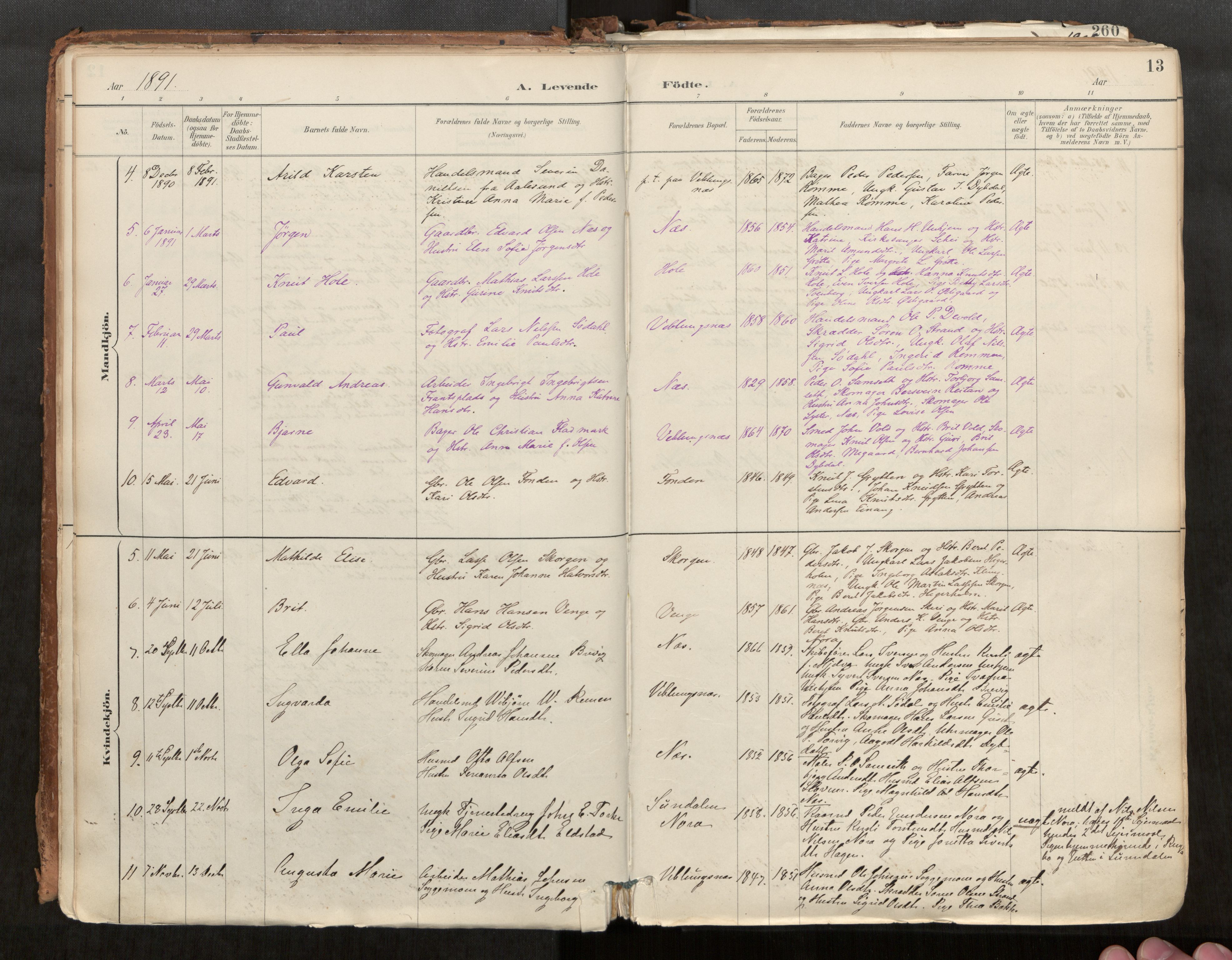 Ministerialprotokoller, klokkerbøker og fødselsregistre - Møre og Romsdal, AV/SAT-A-1454/544/L0585: Parish register (official) no. 544A06, 1887-1924, p. 13