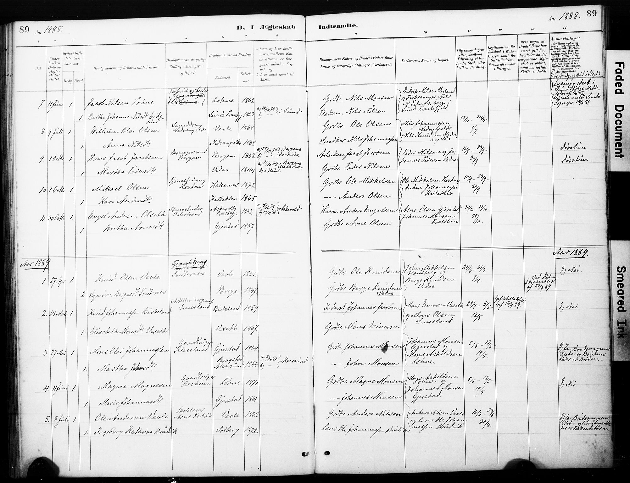 Haus sokneprestembete, AV/SAB-A-75601/H/Haa: Parish register (official) no. C 1, 1887-1899, p. 89