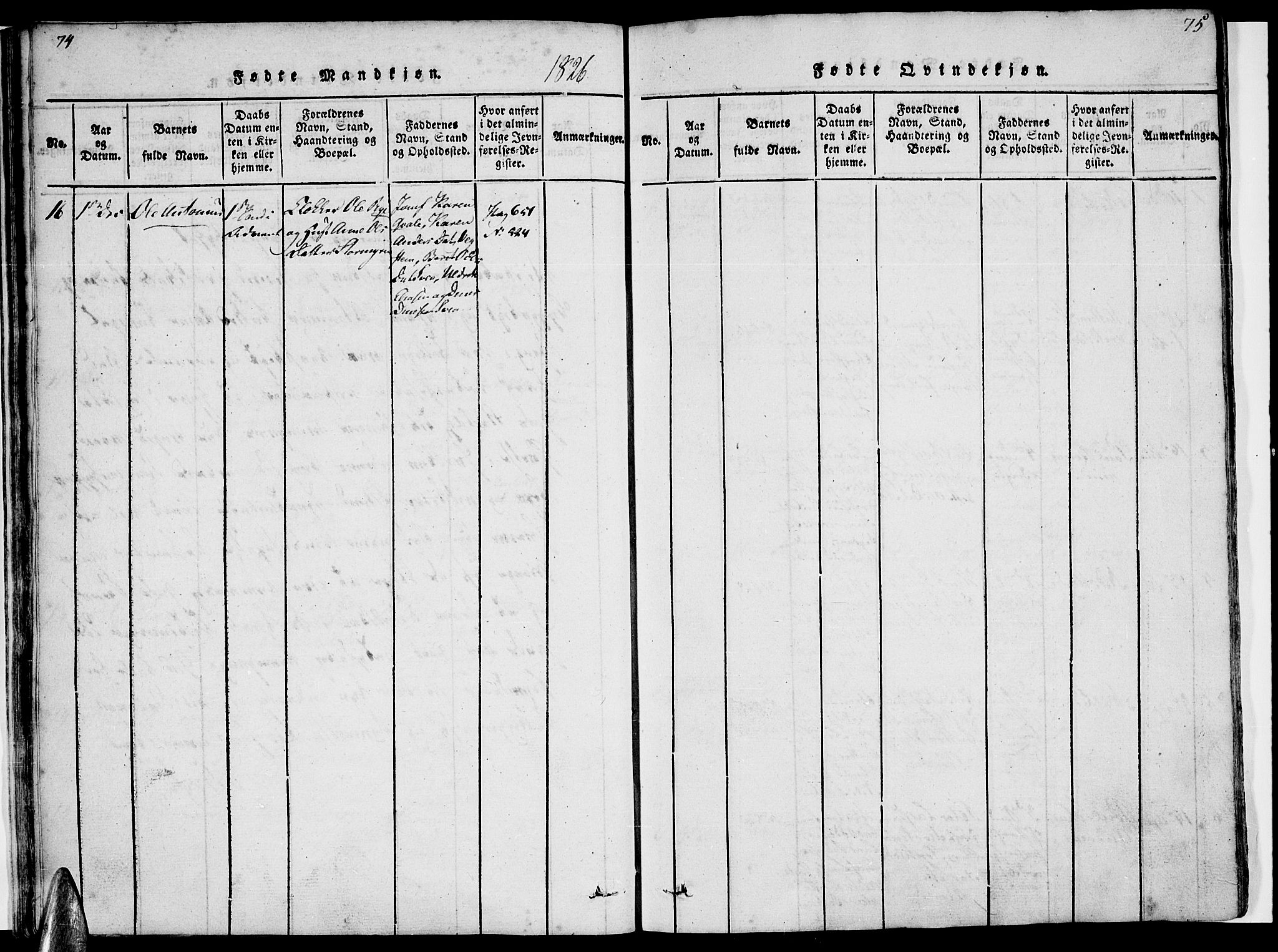 Ministerialprotokoller, klokkerbøker og fødselsregistre - Nordland, AV/SAT-A-1459/816/L0239: Parish register (official) no. 816A05, 1820-1845, p. 74-75