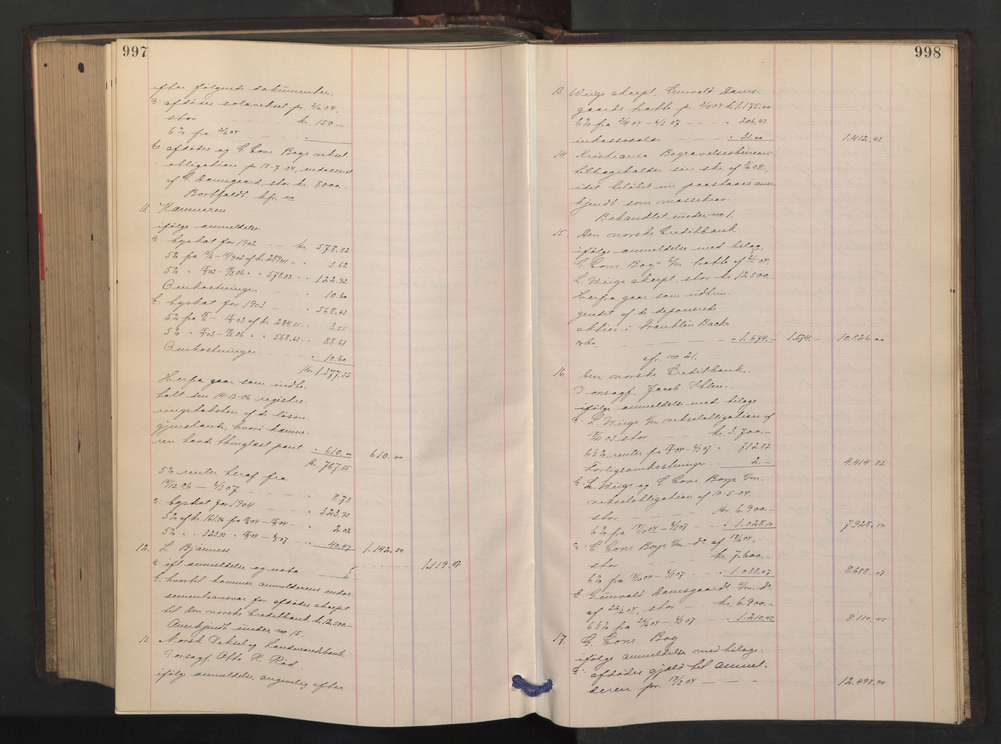 Oslo skifterett, AV/SAO-A-10383/H/Hd/Hdb/L0005: Skifteutlodningsprotokoll, 1905-1907, p. 997-998
