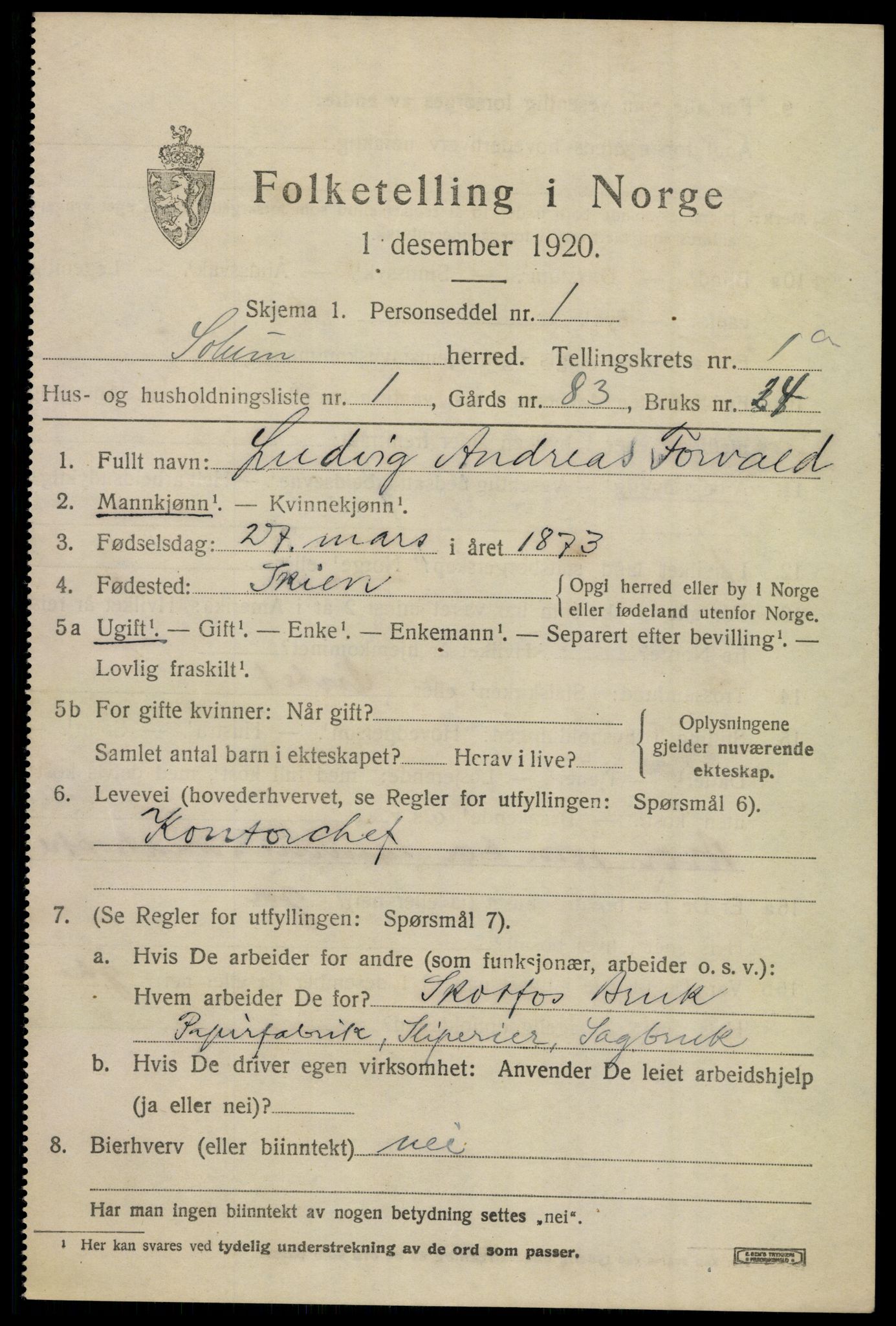 SAKO, 1920 census for Solum, 1920, p. 6320