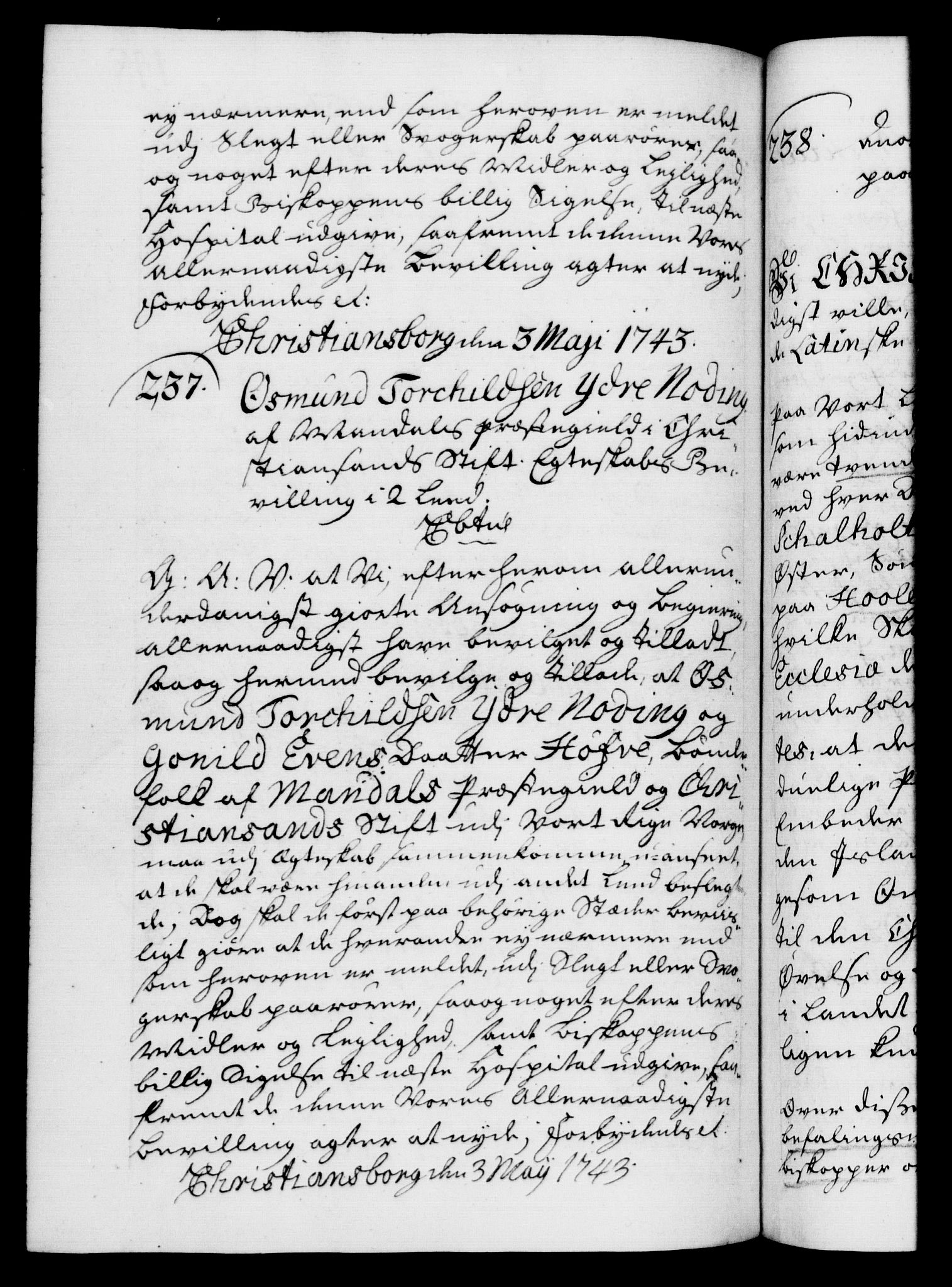 Danske Kanselli 1572-1799, AV/RA-EA-3023/F/Fc/Fca/Fcaa/L0033: Norske registre, 1743-1744, p. 148b